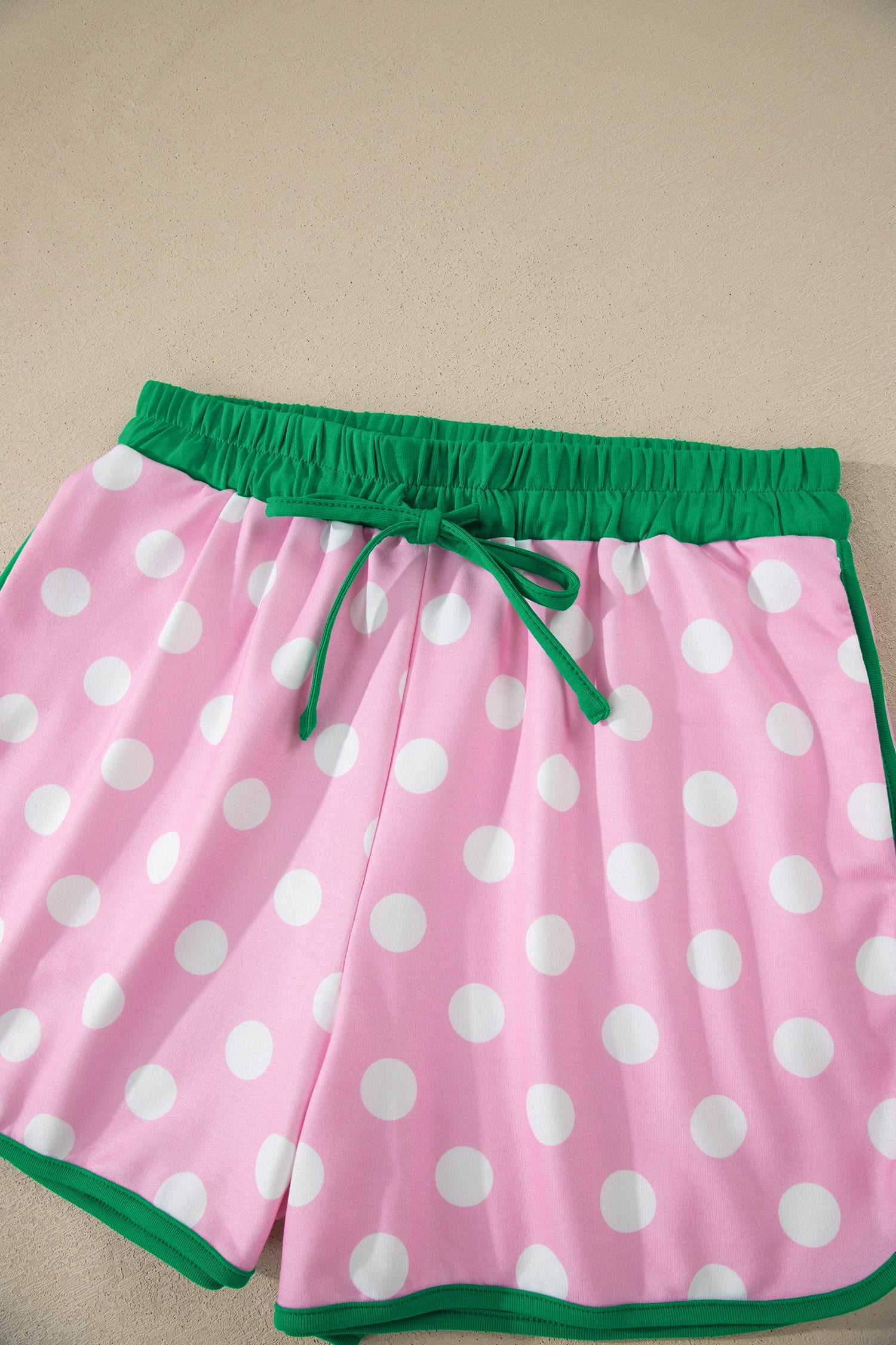Polka Dot Contrast Edge Casual Short Set Pink Sky Blue Women S-XL