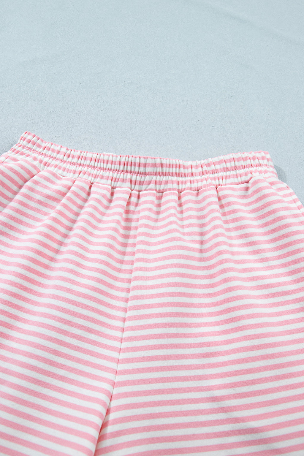 Striped Cuffed Sleeve Mock Neck Tee & Shorts Co-ord | Sky Blue, Pink & Green