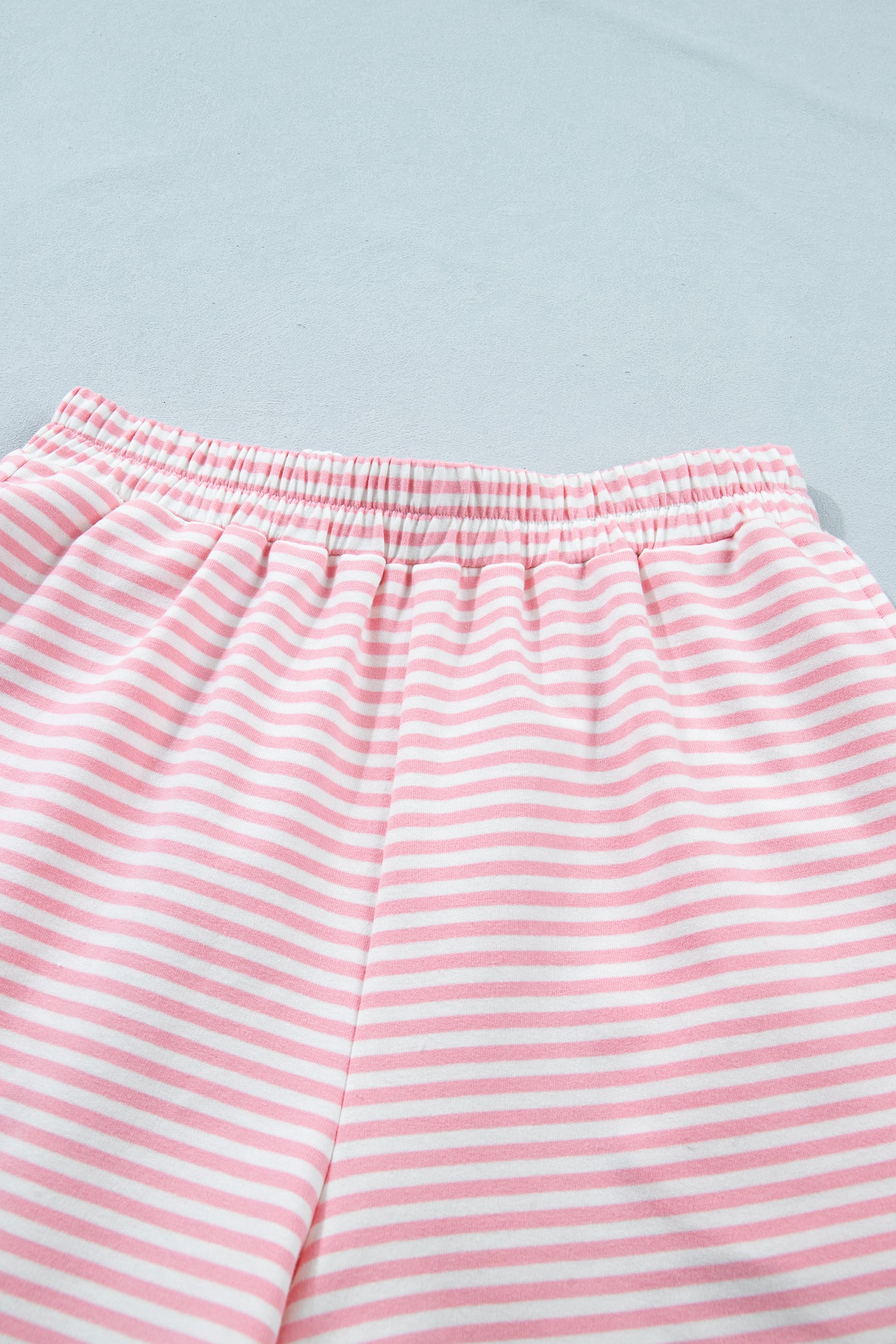 Striped Cuffed Sleeve Mock Neck Tee & Shorts Co-ord | Sky Blue, Pink & Green