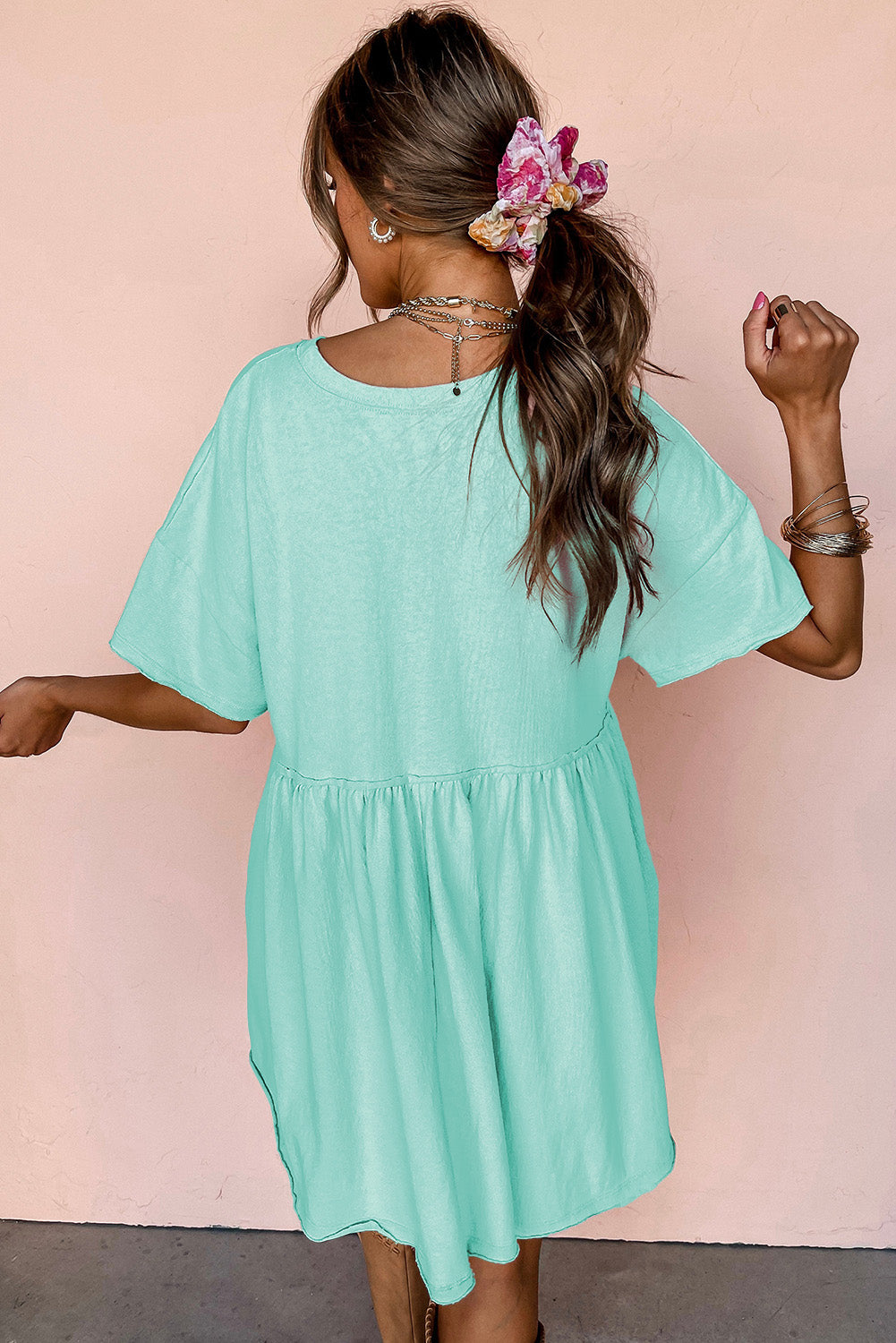 Shop Pink Jade Babydoll Mini Dress Raw Edge Pockets Sleeveless UK 8-26 at LivelyLooks