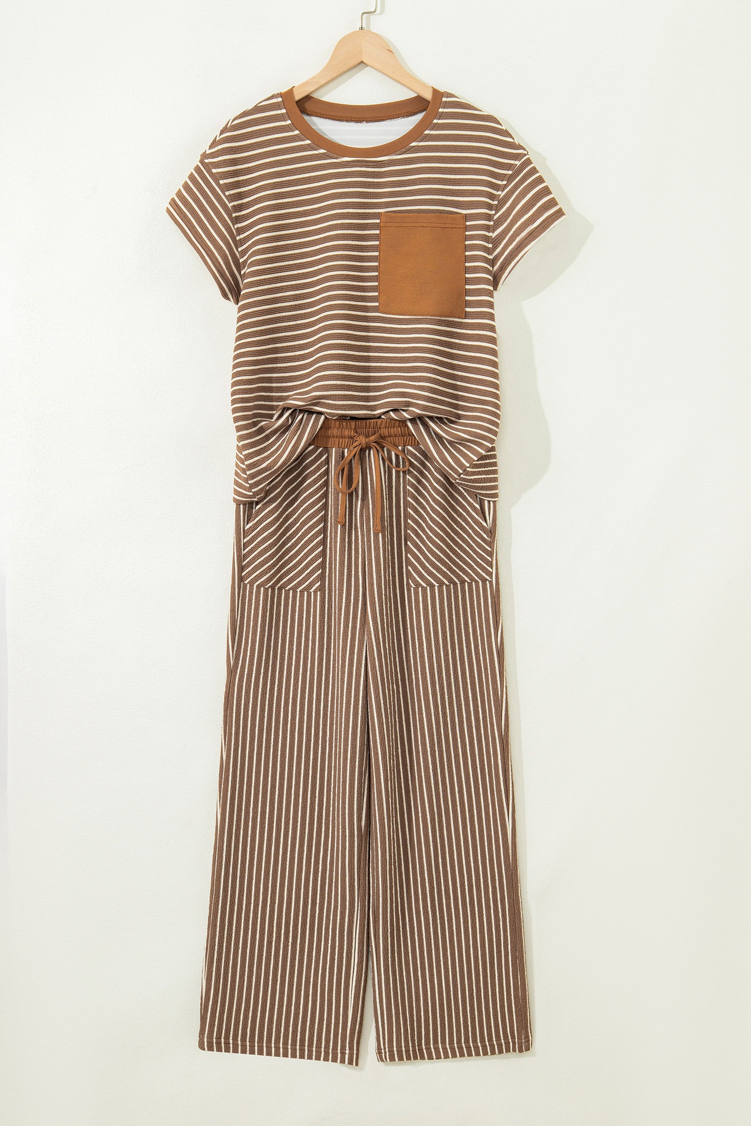 Stripe Crew Neck Tee & Drawstring Cropped Trousers Set | 4 Colours | Sizes 8-22