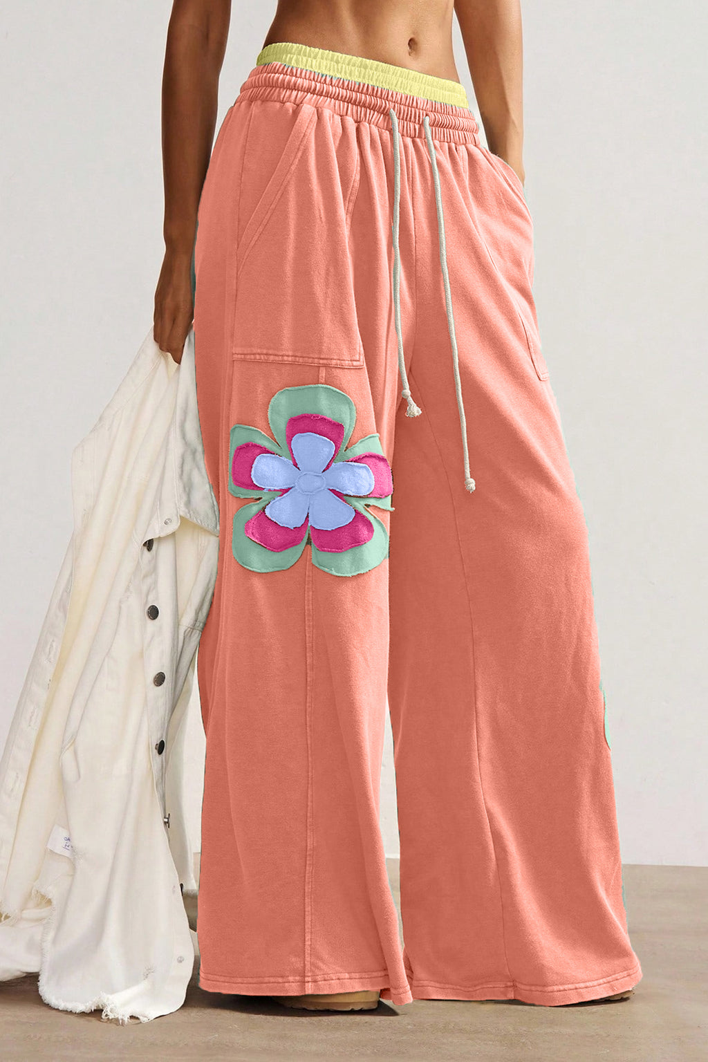 Shop Orange Boho Floral Patchwork Wide Leg Trousers Women S-XL at LivelyLooks