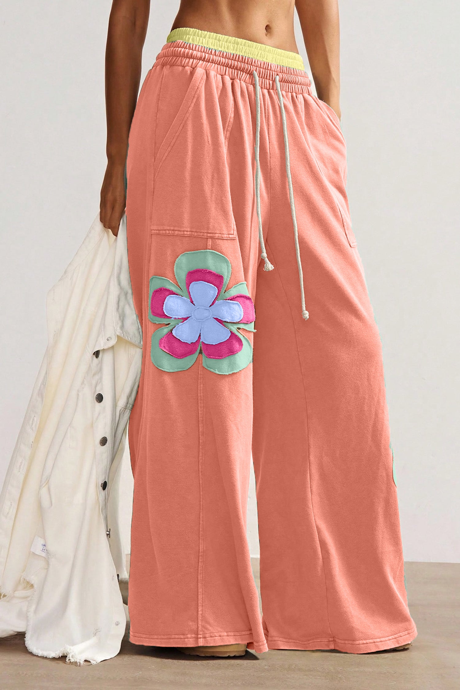 Shop Orange Boho Floral Patchwork Wide Leg Trousers Women S-XL at LivelyLooks