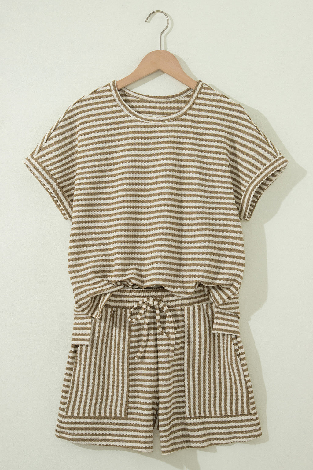 Stripe Textured Knit Top & Shorts Co-ord Set | Brown, Black & Purple