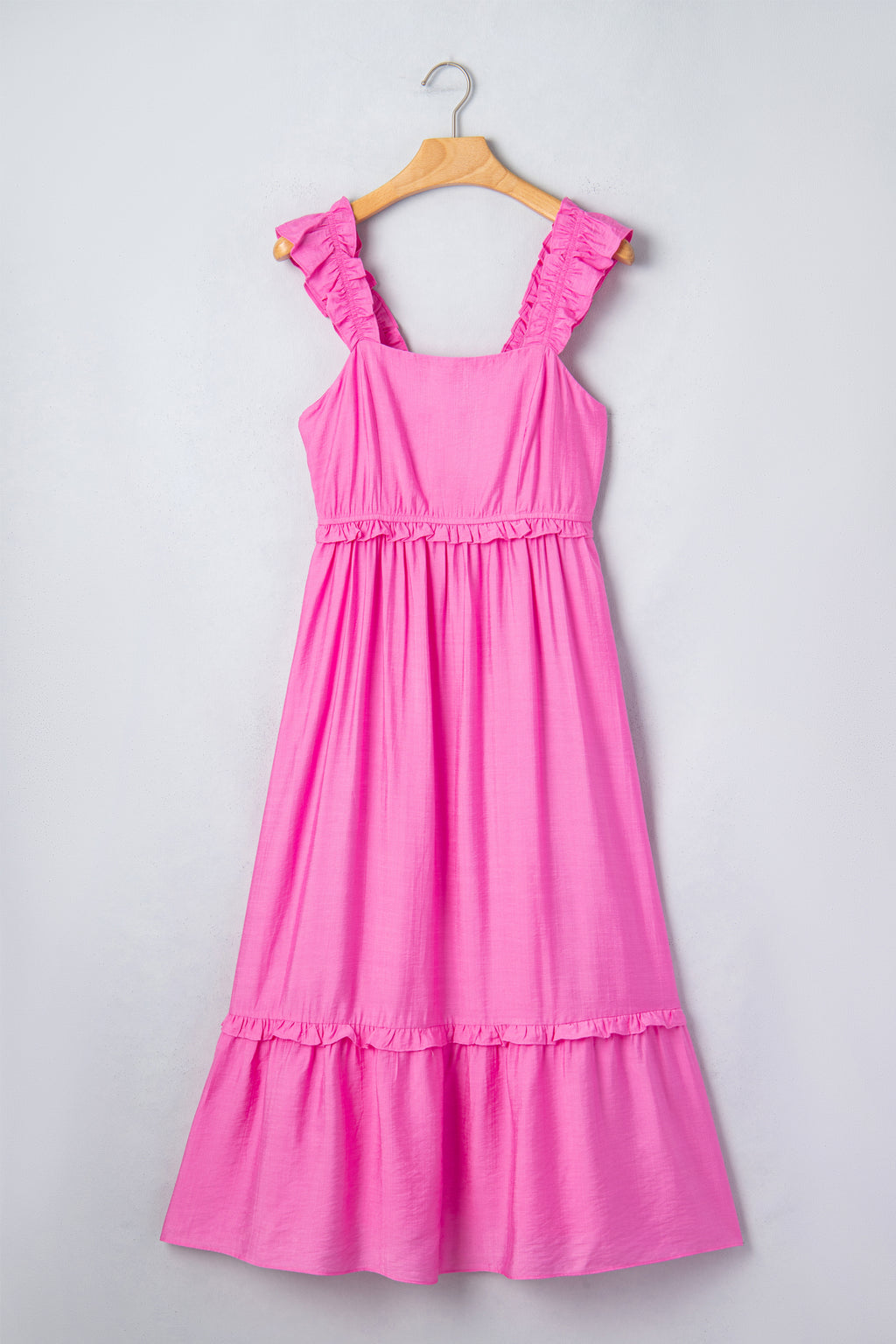 Women's Bonbon Solid Colour Ruffle Trim High Waist Sleeveless Maxi Dress at LivelyLooks