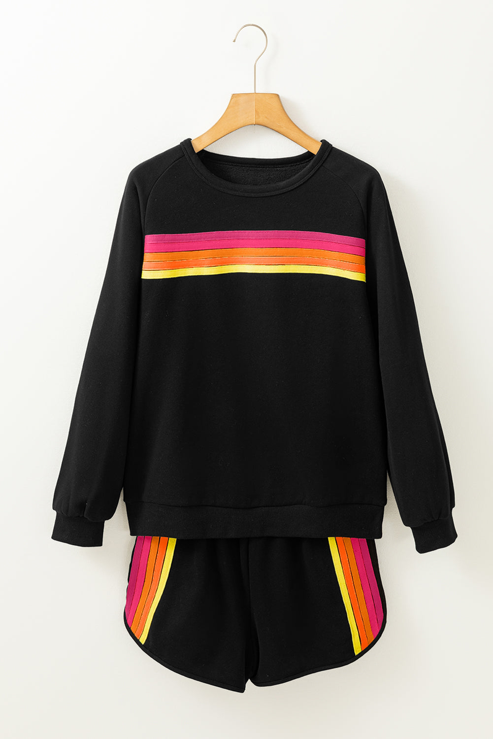 Women's Striped Accent Pullover and Shorts Two Piece Co-ord Set Casual Summer Loungewear at LivelyLooks
