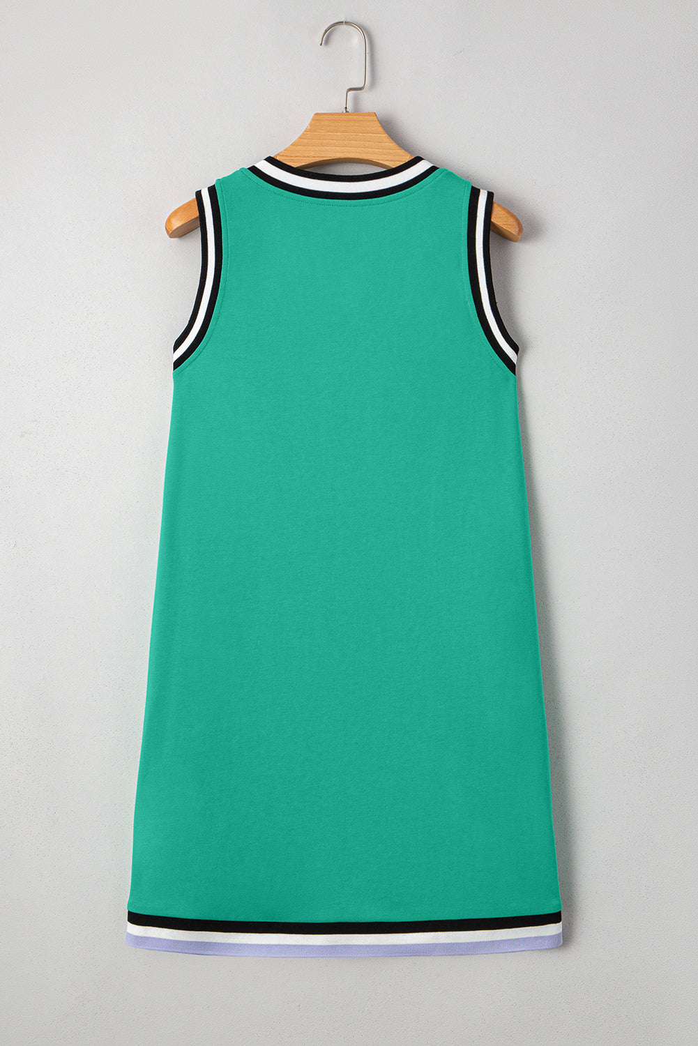 Green Purple Blue Contrast Trim V Neck Sleeveless Dress S-XL