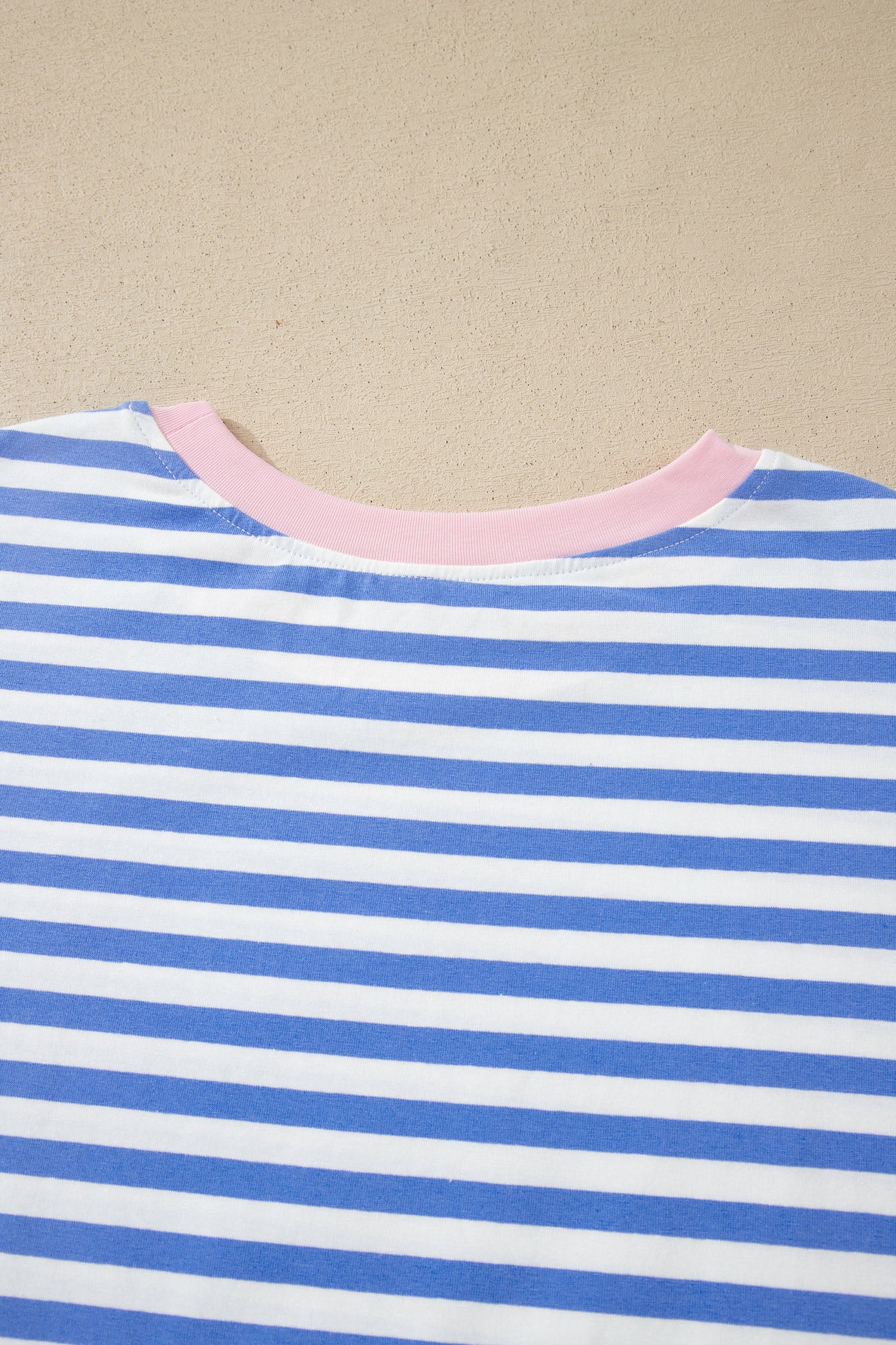 Sky Blue Stripe Contrast Trim Crew Neck Tee & Knot Shorts Co-ord Set