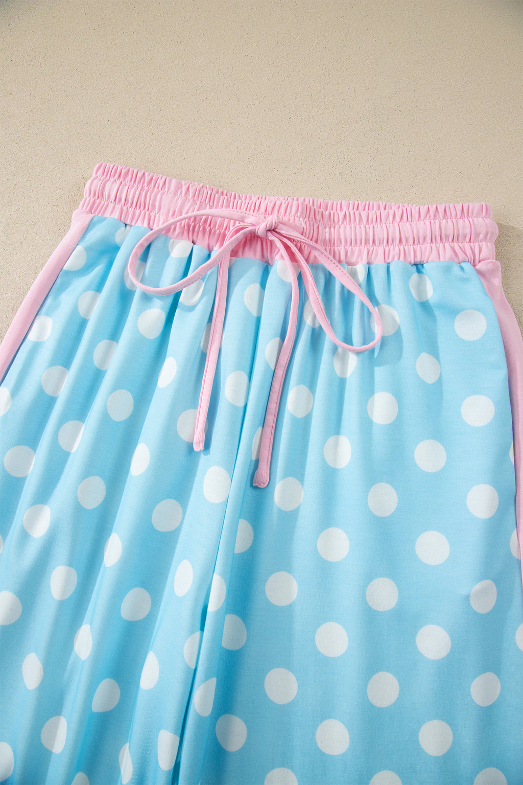 Sky Blue Polka Dot Short Sleeve Top & Wide Leg Trouser Set