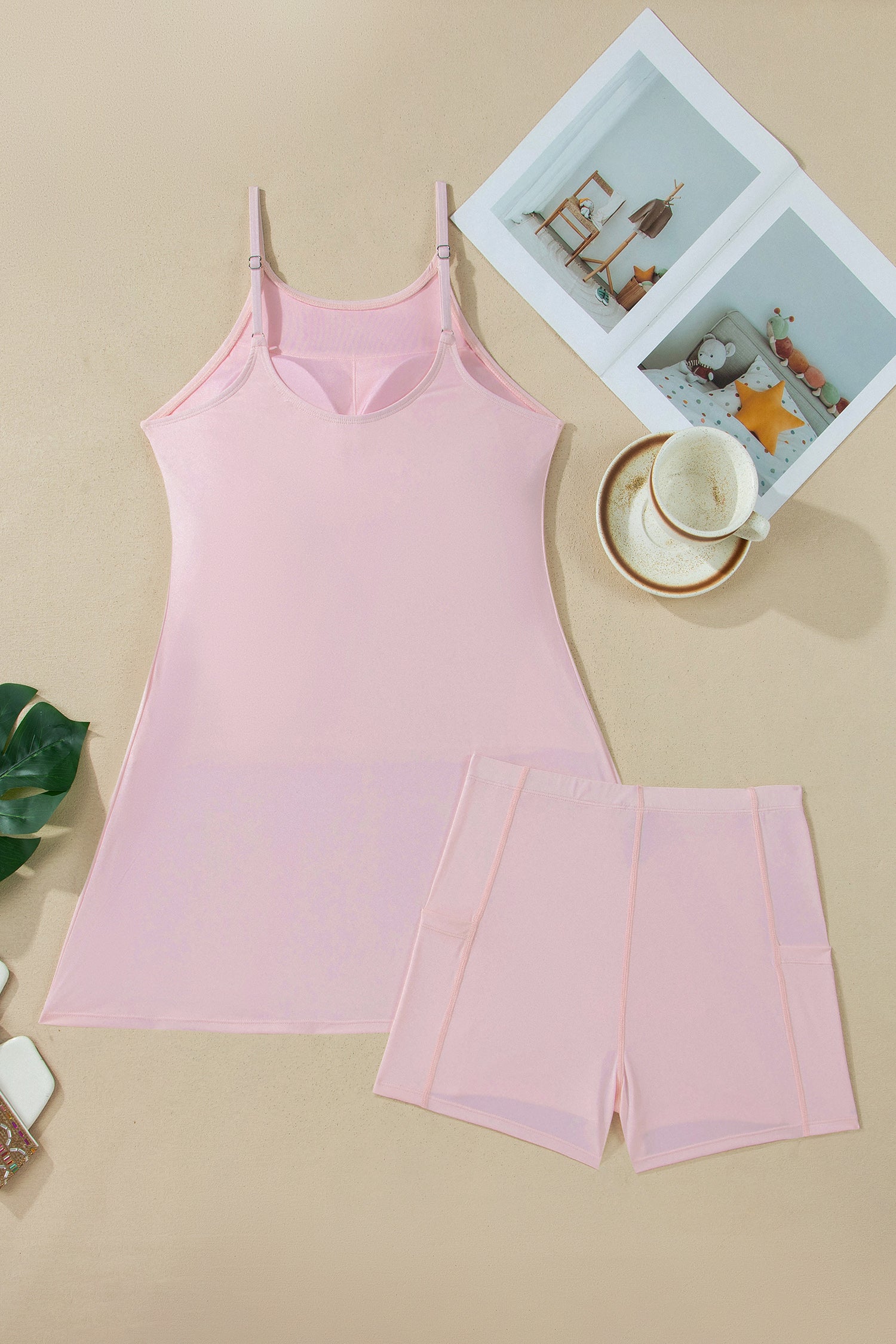 Solid Tunic Tank Dress & Athletic Shorts Two Piece Set | 4 Colours | UK 8–22