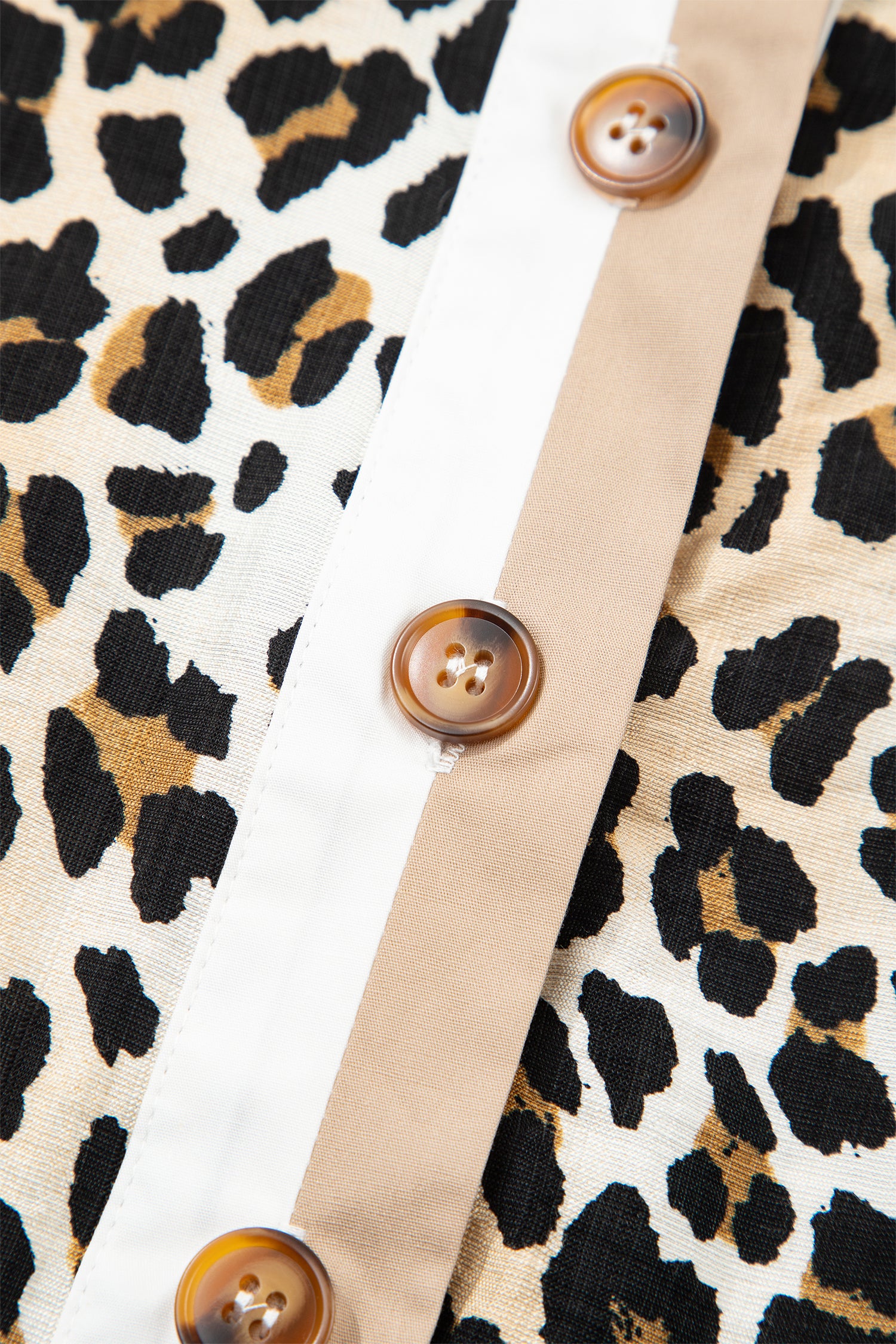 Women's Multicolour Half Buttons Short Sleeve Loose Leopard Mini Dress with Pockets at LivelyLooks