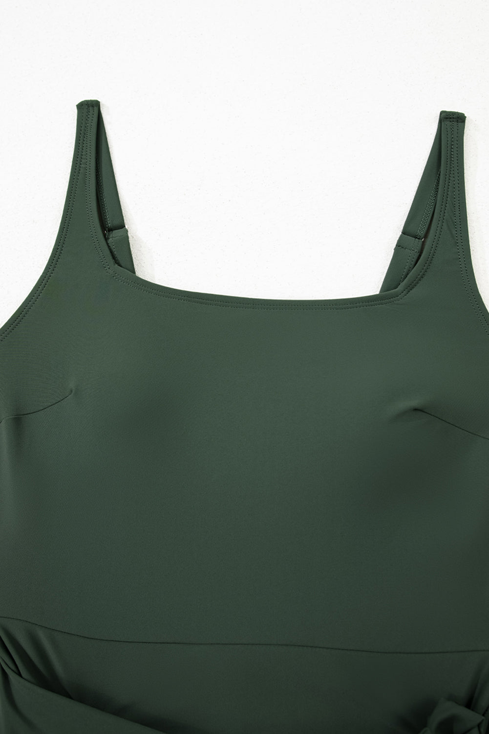 Square Neck Side-Tie Waist A-Line Swim Dress | Green & Black | UK 8-22