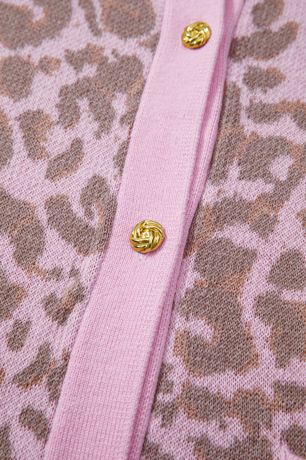 Pink Leopard Print Sweater Cardigan Button Down Short Sleeve Women S-XL