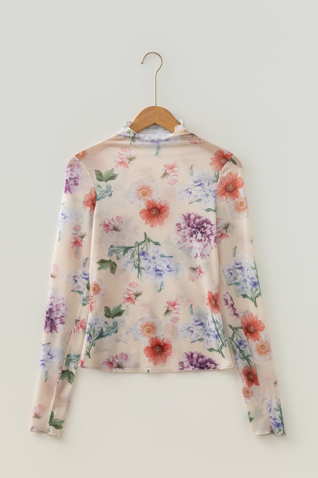 Apricot Floral Mock Neck Thumbhole Long Sleeve Sheer Top | UK 8–18