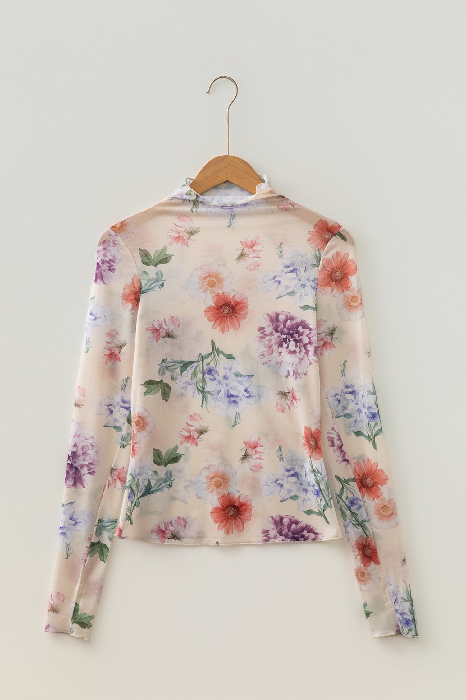 Apricot Floral Mock Neck Thumbhole Long Sleeve Sheer Top | UK 8–18