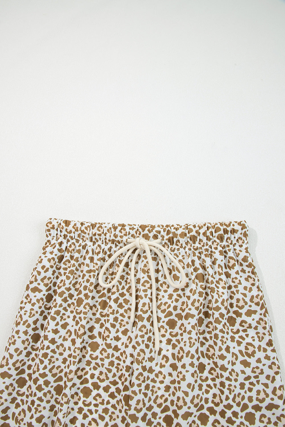 Leopard Print Drawstring Elastic Waist Loose Trousers | Brown & Khaki