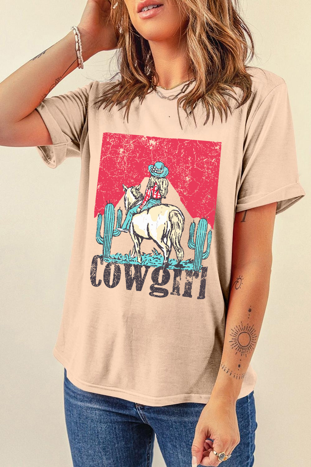 Shop Khaki Cowgirl Rodeo Graphic Western Fashion Tee S-3XL at LivelyLooks