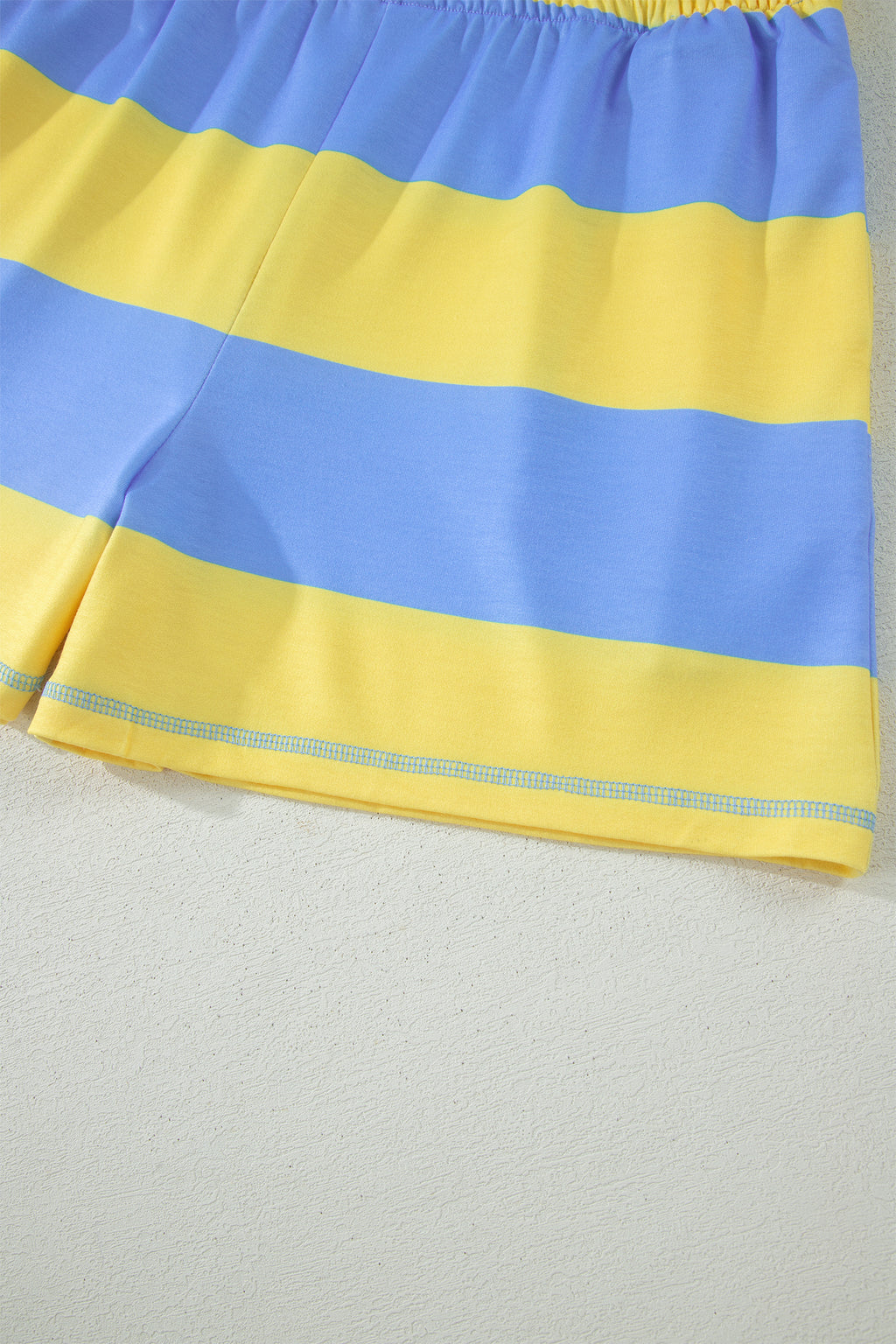 Seam Detail Half-Zip Tee & Casual Shorts Co-ord | Pink, Sky Blue & Yellow Stripe