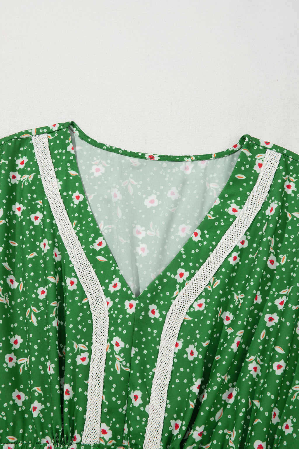 Abstract Print Embroidered V-Neck Dolman Sleeve Boho Midi Dress | Green & Apricot