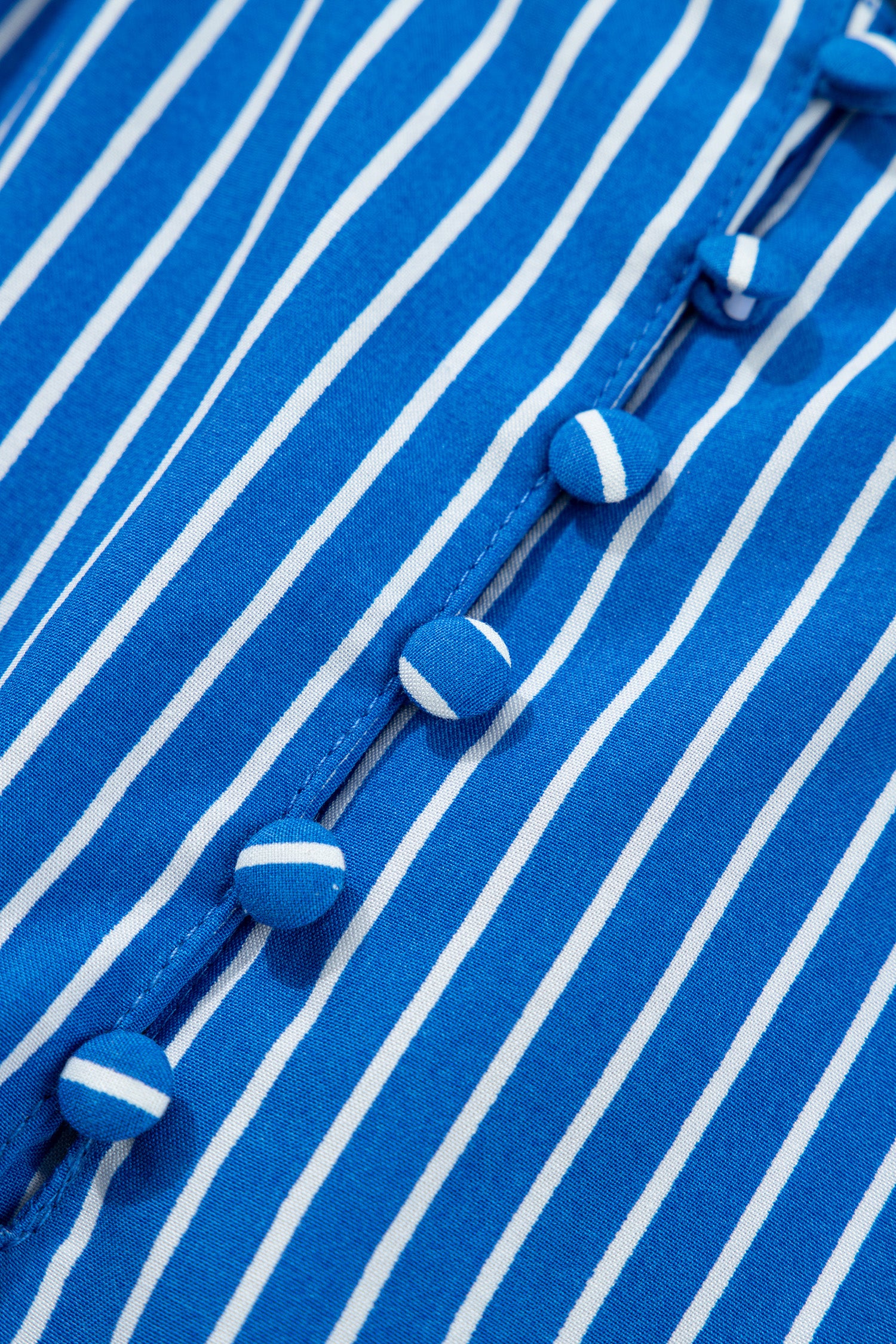 LivelyLooks Blue Stripe Puff Sleeve Blouse Ruffle Collar Button Front S-XL women's fashion