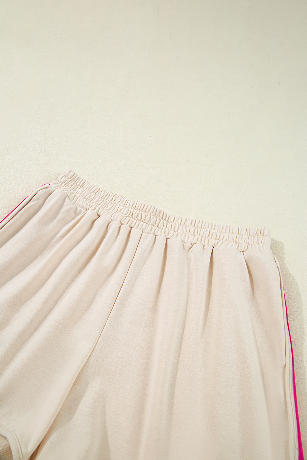 Vibrant Striped Athleisure Short Set | Rose Red & Beige