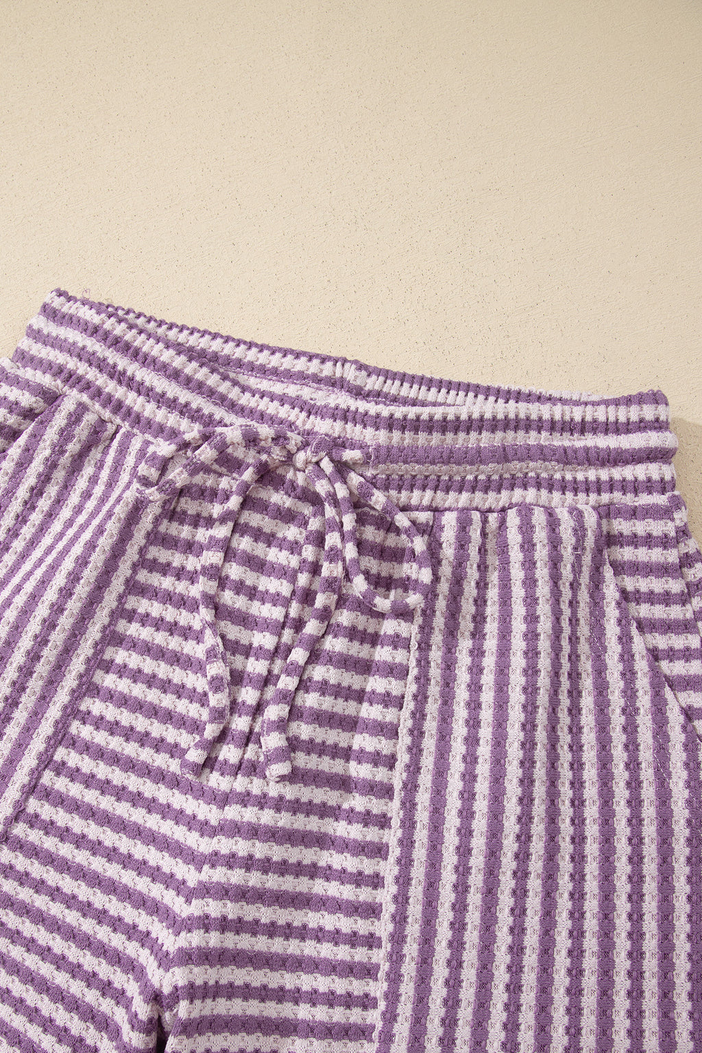 Stripe Textured Knit Top & Shorts Co-ord Set | Brown, Black & Purple | UK 8–18
