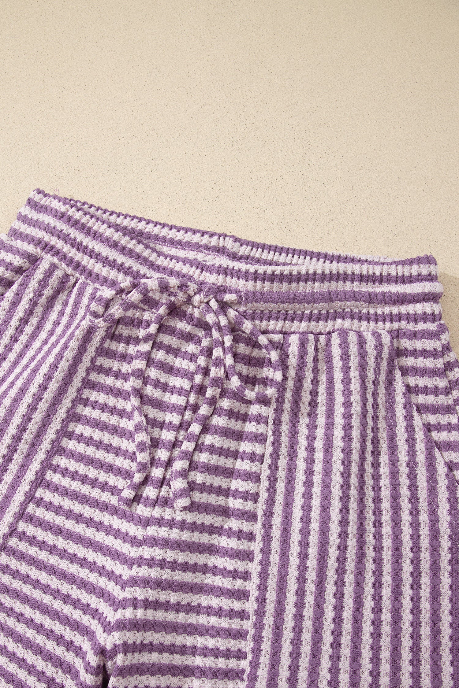 Stripe Textured Knit Top & Shorts Co-ord Set | Brown, Black & Purple | UK 8–18