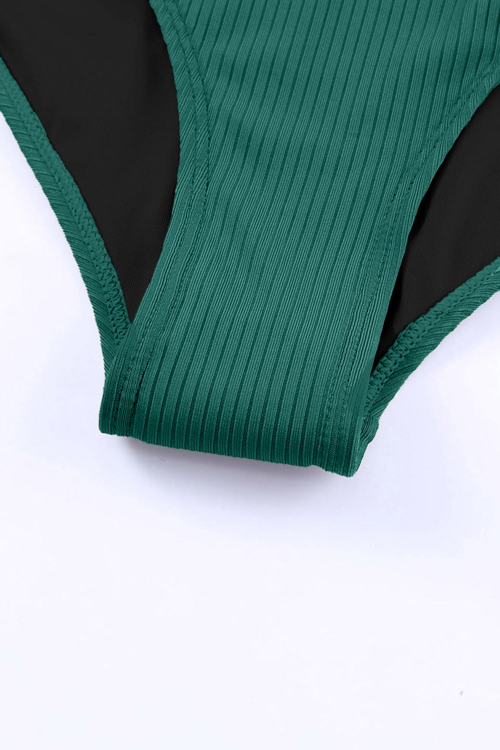 LivelyLooks Ribbed Knit One Piece Swimsuit Adjustable Straps V-Neck Black Green women's fashion