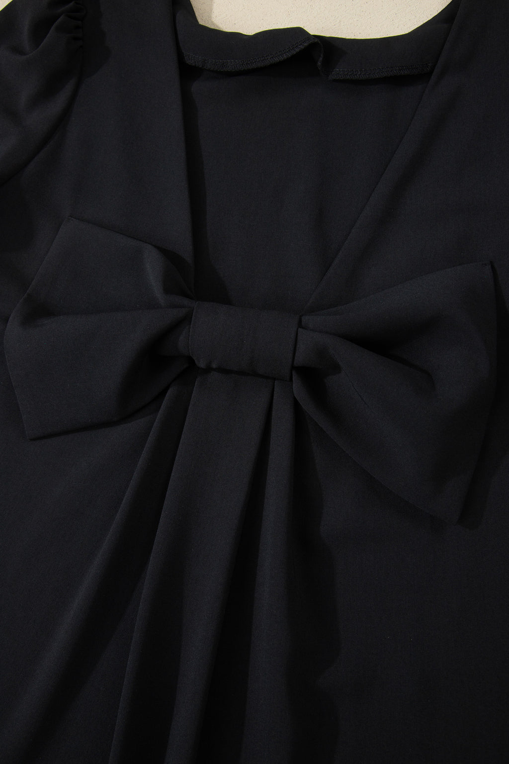 Black Bow Decor Backless Short Sleeve Shift Mini Dress S-XL