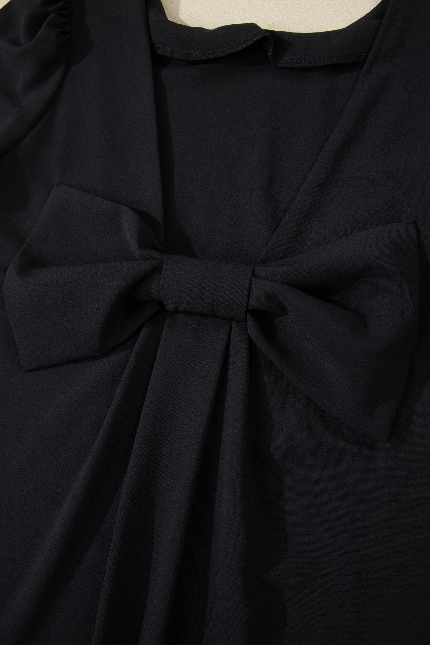 Black Bow Decor Backless Short Sleeve Shift Mini Dress S-XL
