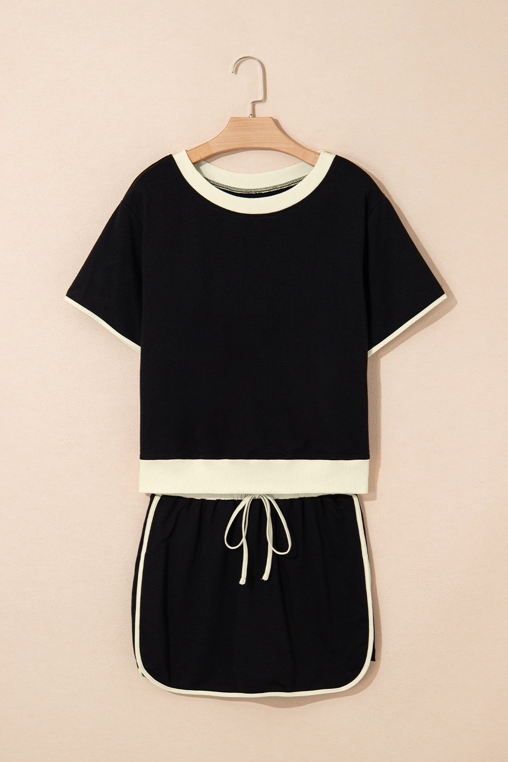 Colourblock Drop Shoulder T-Shirt & Skort 2-Piece Set Beige Black Green