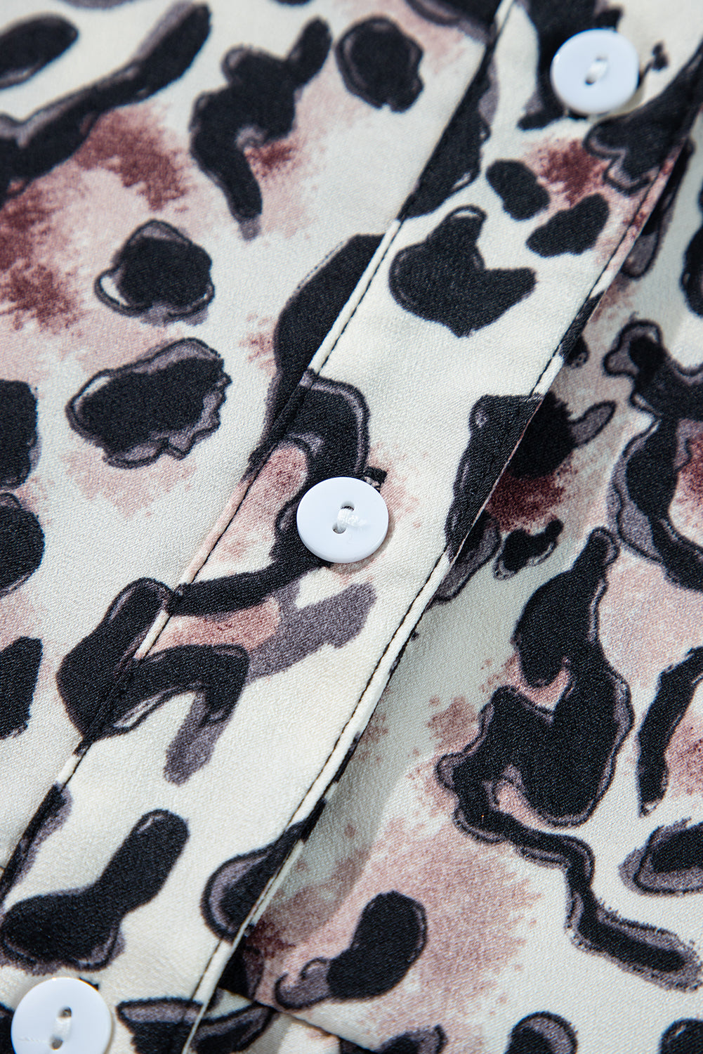 Women's Rose Leopard Print Buttoned Front 3/4 Sleeve Tiered Ruffle Hem Dress at LivelyLooks