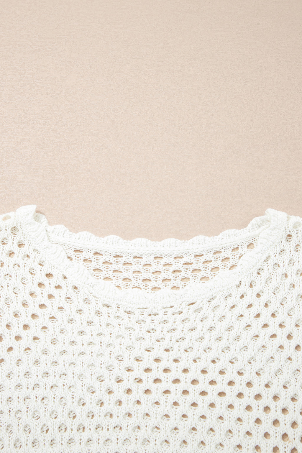 LivelyLooks Yellow Cream Scalloped Trim Hollow Out Knit Long Sleeve Top women's fashion