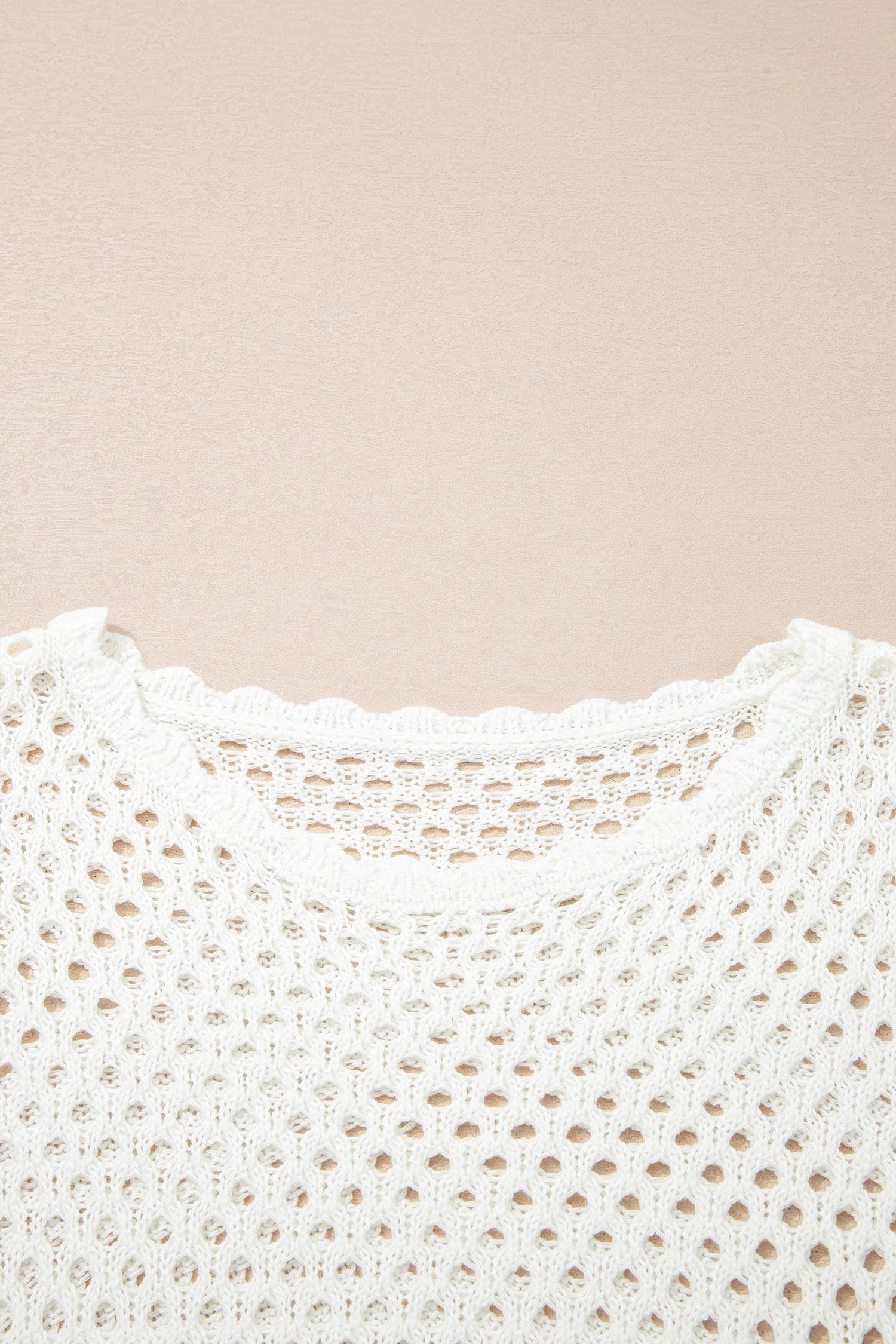 LivelyLooks Yellow Cream Scalloped Trim Hollow Out Knit Long Sleeve Top women's fashion