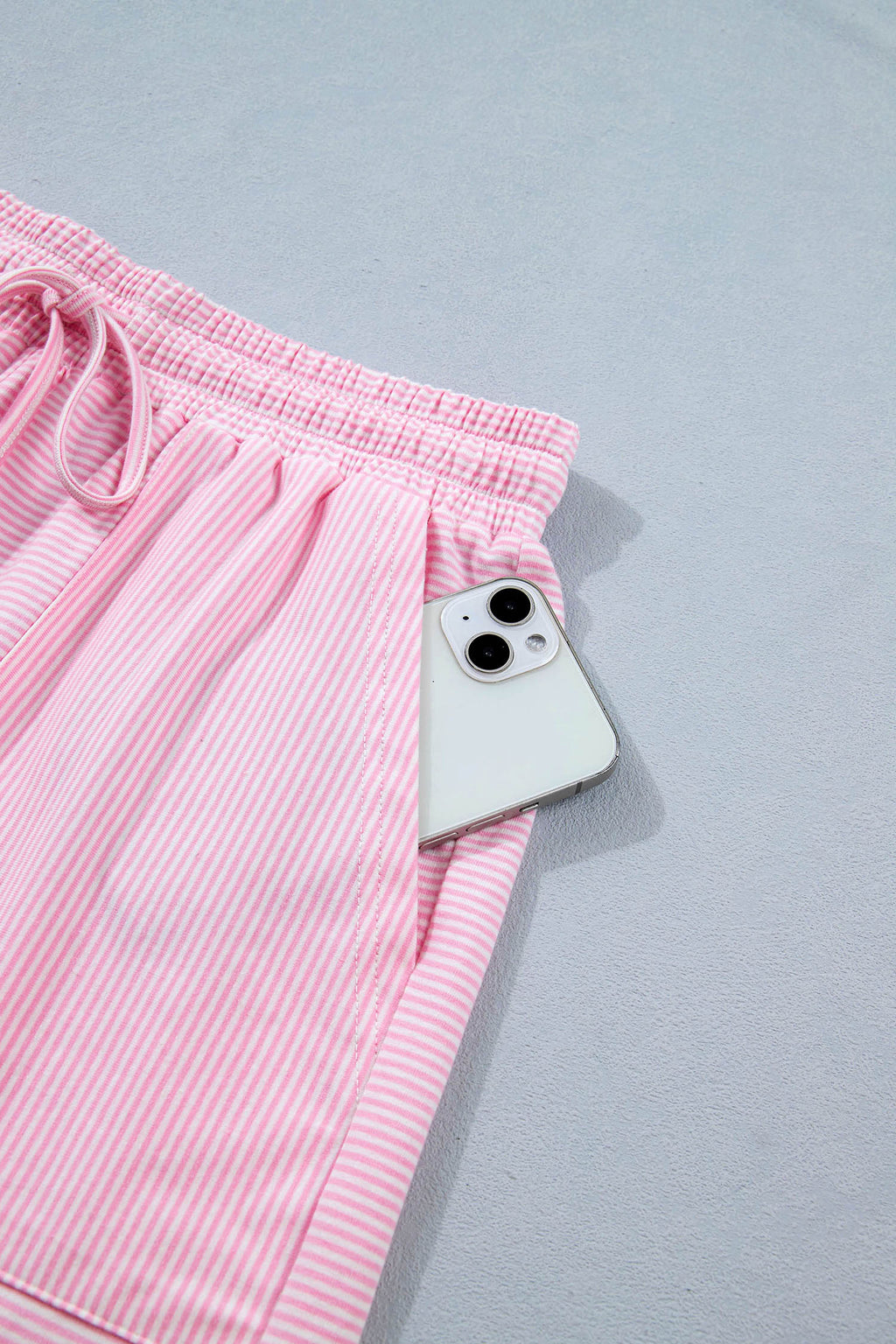 Pink Stripe Matching Oversized Tee & Drawstring Shorts Co-ord Set
