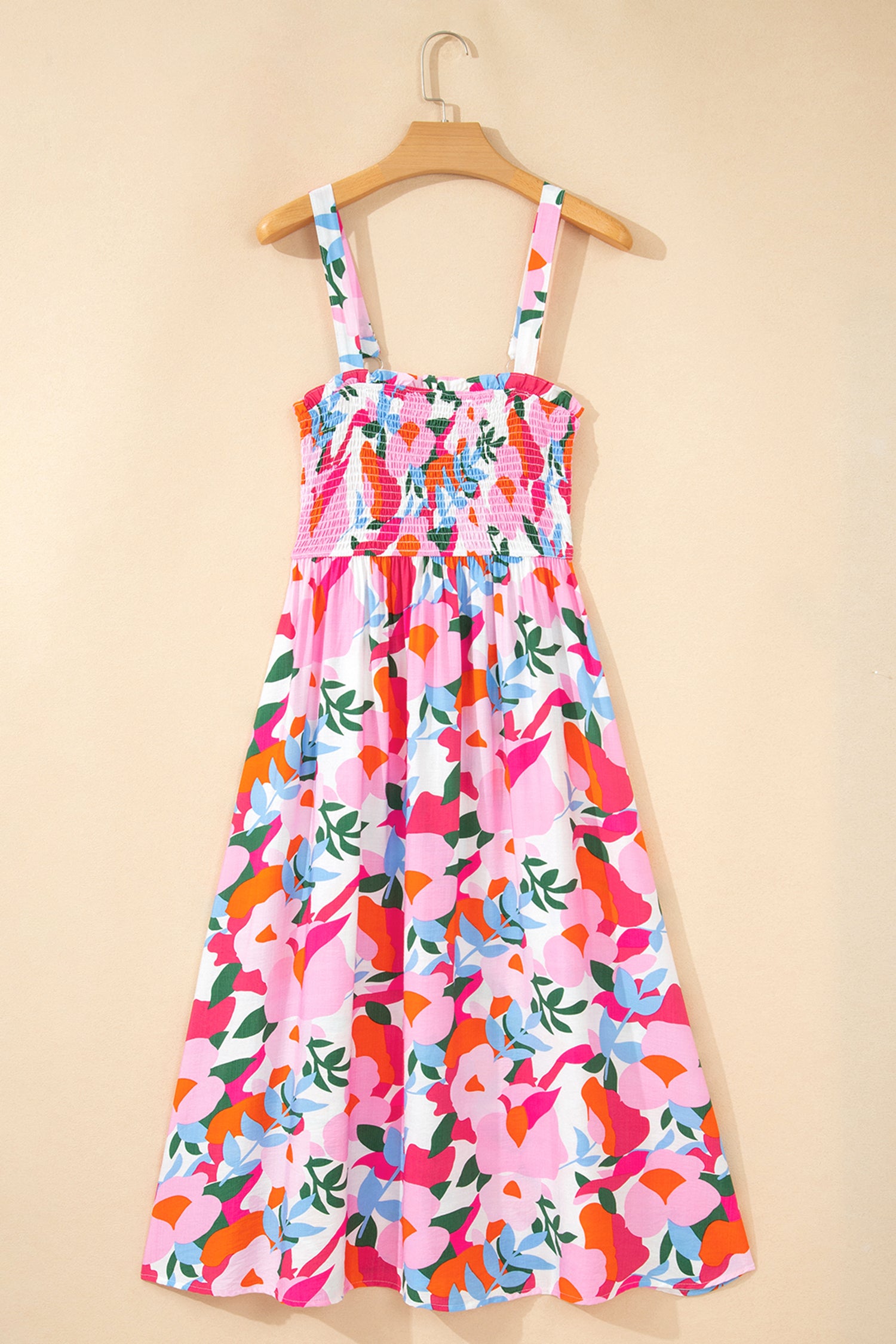 Pink Floral Smocked High Waist Midi Sundress | Sizes S-XL