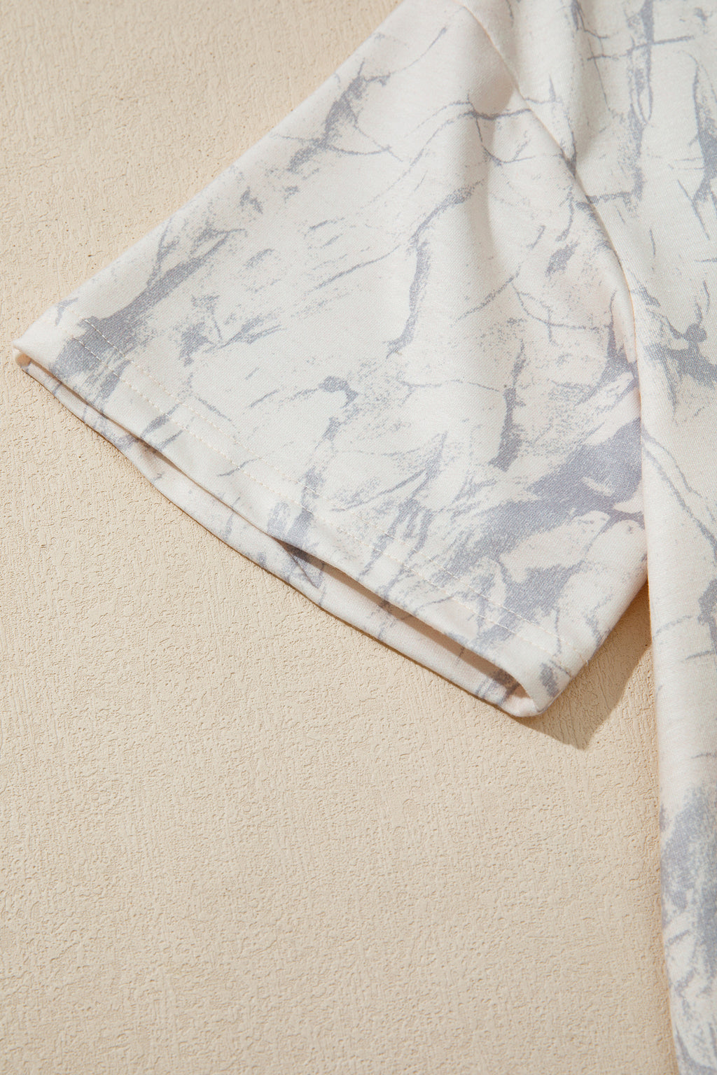 Abstract Print V-Neck Loose Tee & Drawstring Shorts Co-ord | Khaki & Pink