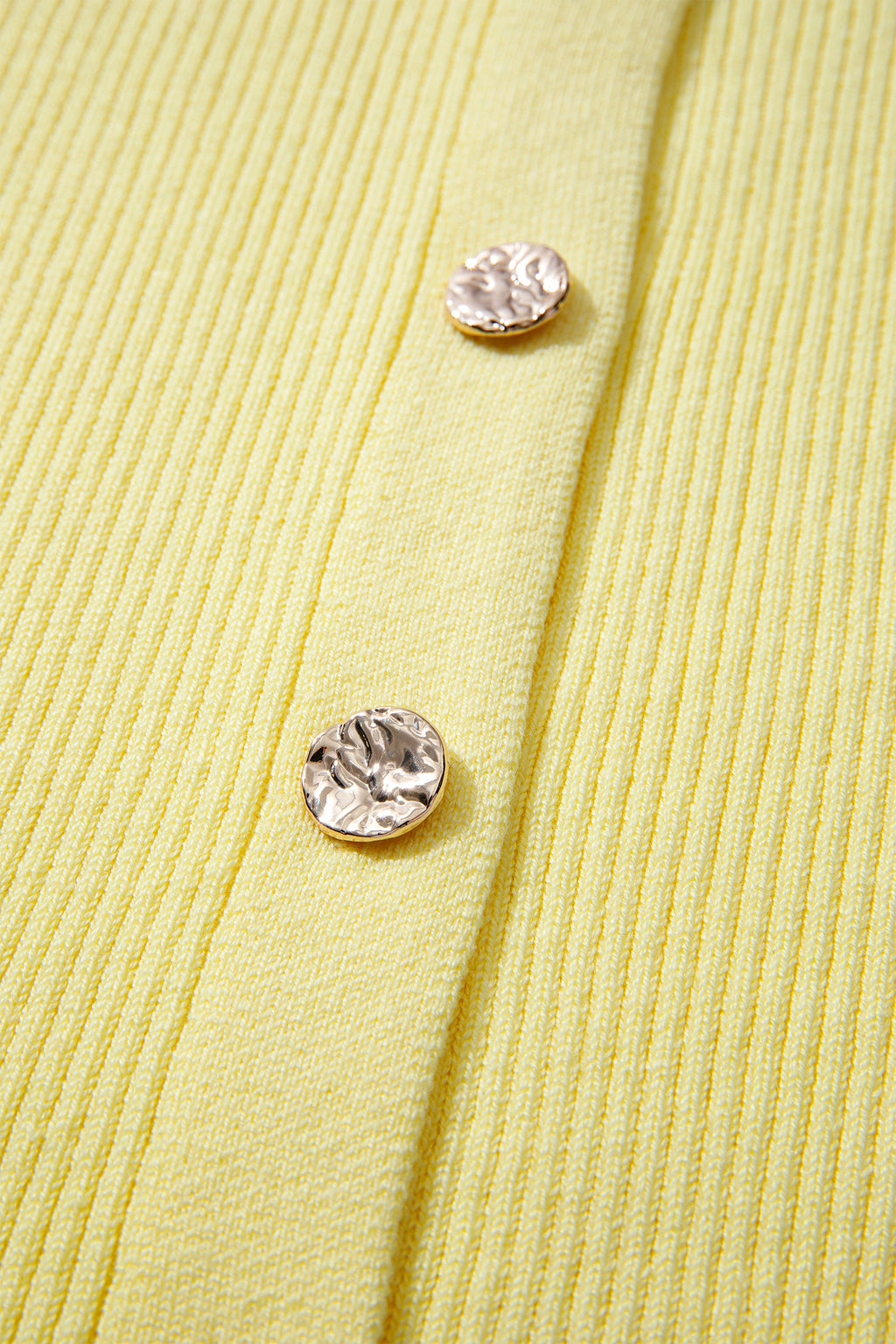 Yellow Ribbed Knit Contrast Trim Frilled Short Sleeve Cardigan