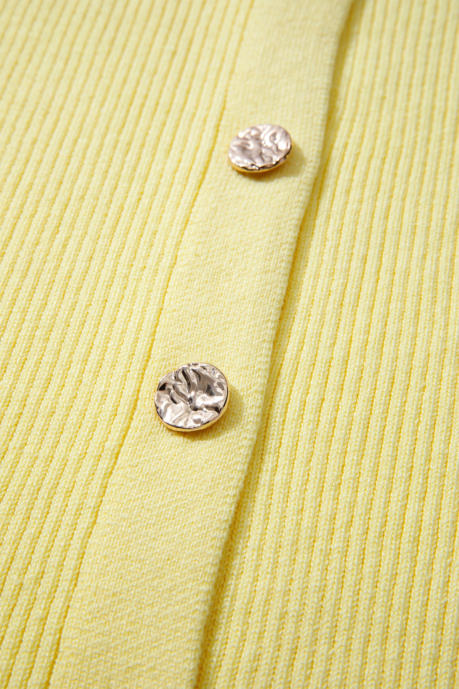 Yellow Ribbed Knit Contrast Trim Frilled Short Sleeve Cardigan
