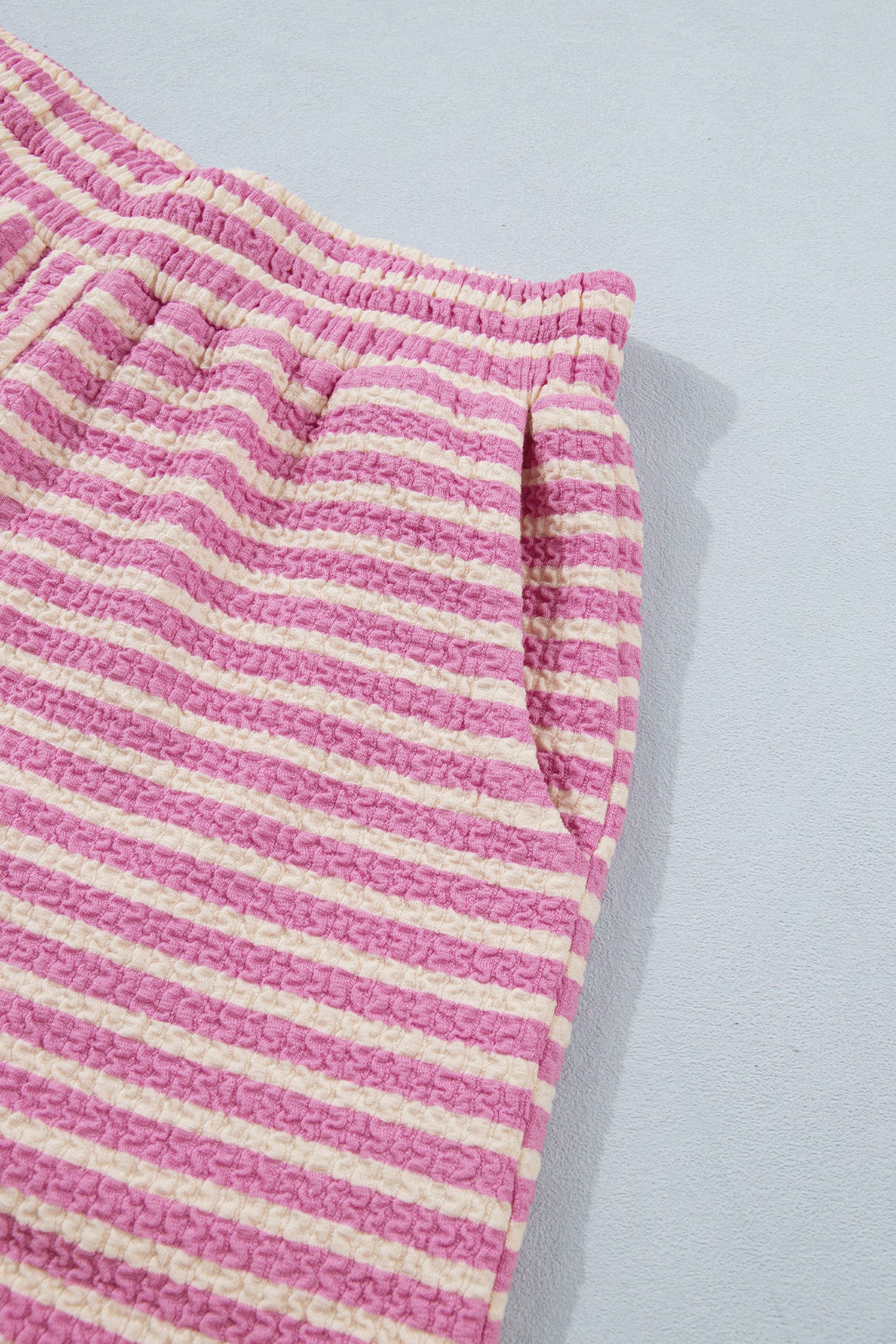 Pink Stripe Textured Contrast Trim Tank & Shorts Co-ord Set