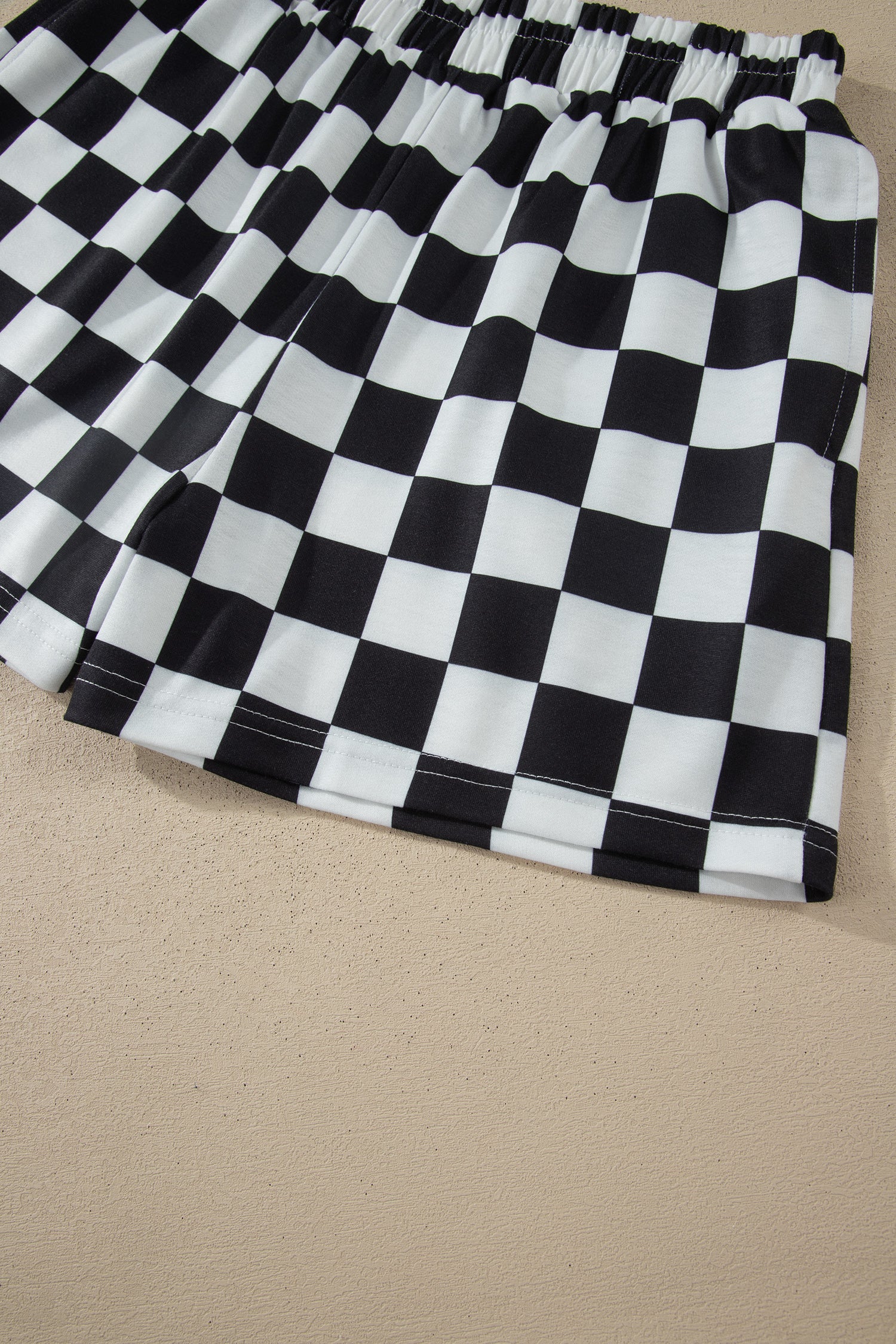 Shop Pink Checkered Print Colour Block Trim Mock Neck Short Set Two Piece Co-ord PJ at LivelyLooks