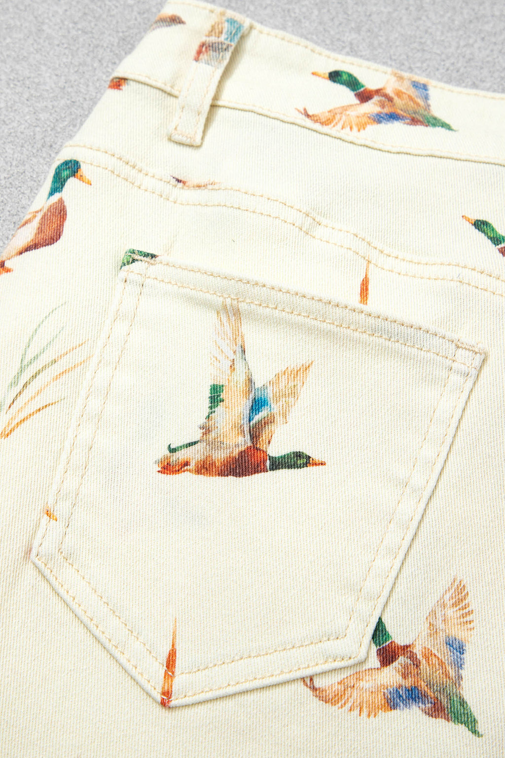 Women's Beige Mallard Print Cuffed Hem Shift Jeans Pockets Elastic UK 4-16 at LivelyLooks