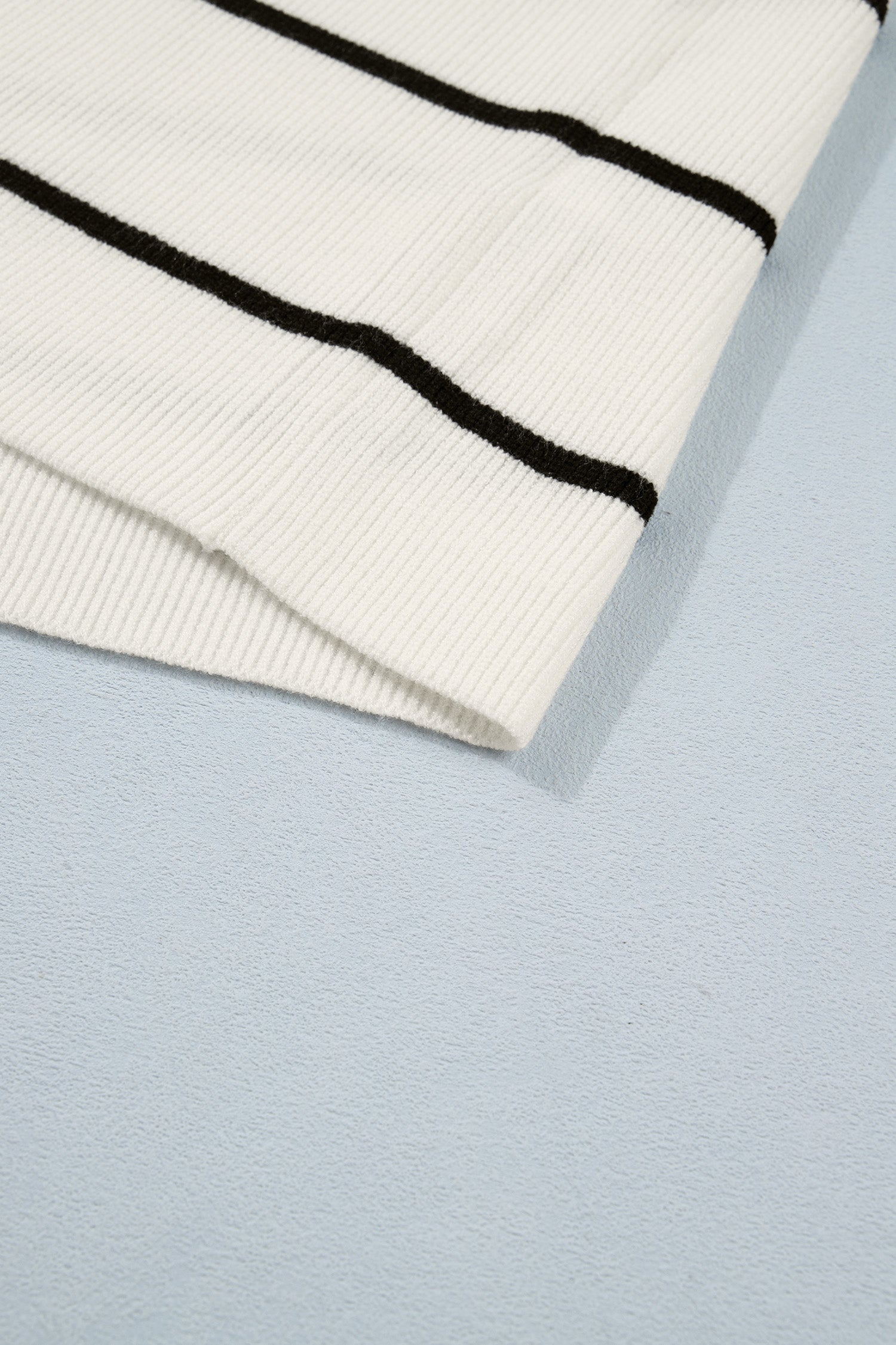White Stripe Ribbed Knit Half Sleeve Loose Sweater Tee | Sizes S–XL
