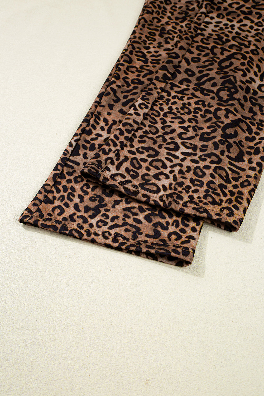 Coffee Leopard Print Contrast Trim Long Sleeve Top & Pants Set | UK 8–22