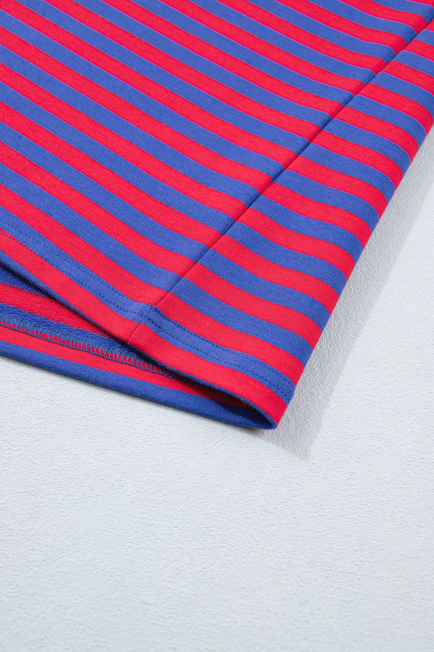 Striped Ribbed Cotton Short Set with Chest Patch Detail | Blue & Navy Stripe
