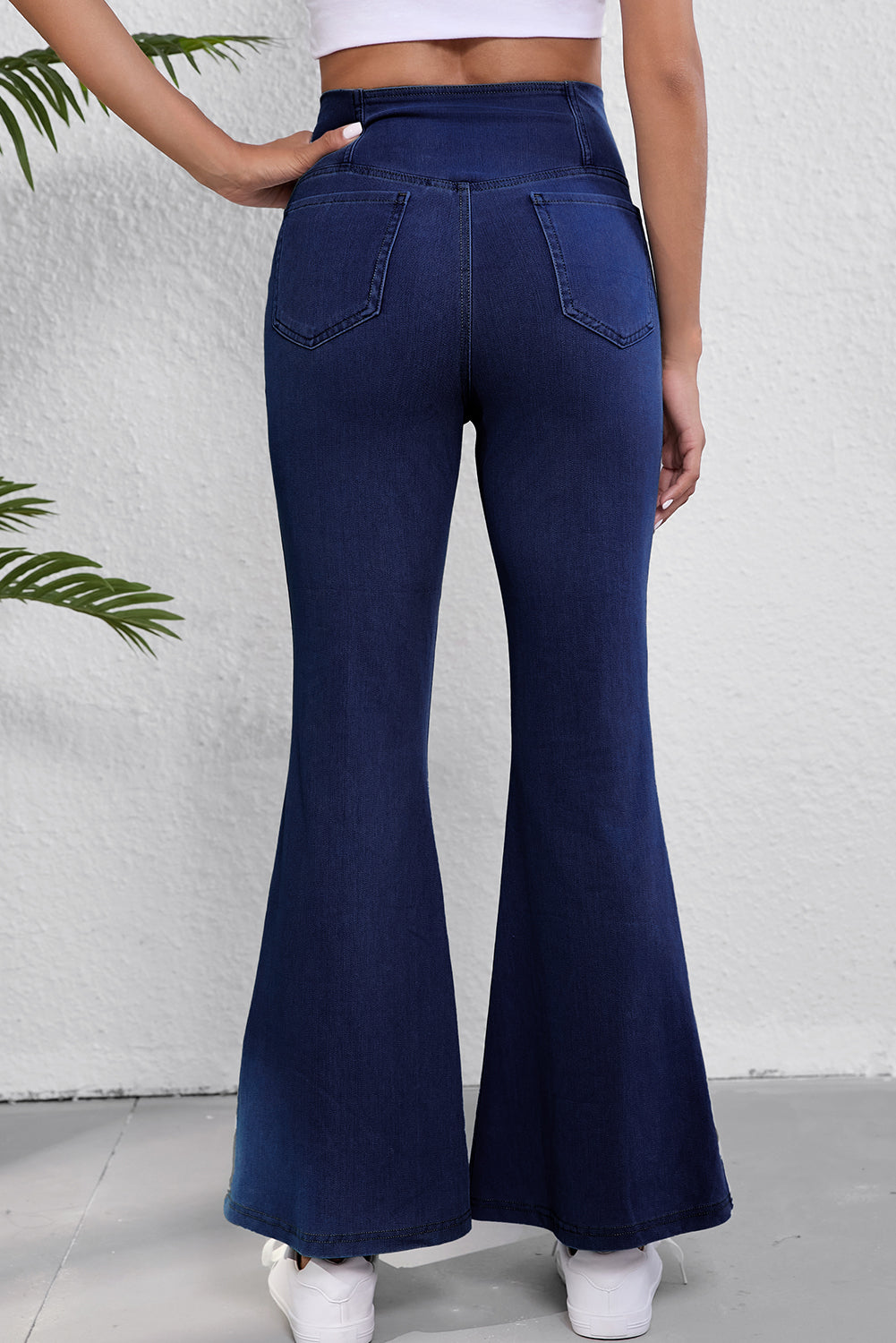 Women's Women's Flare Knit Jeans Crossed Waist High Elastic Fit Sizes S-2XL at LivelyLooks