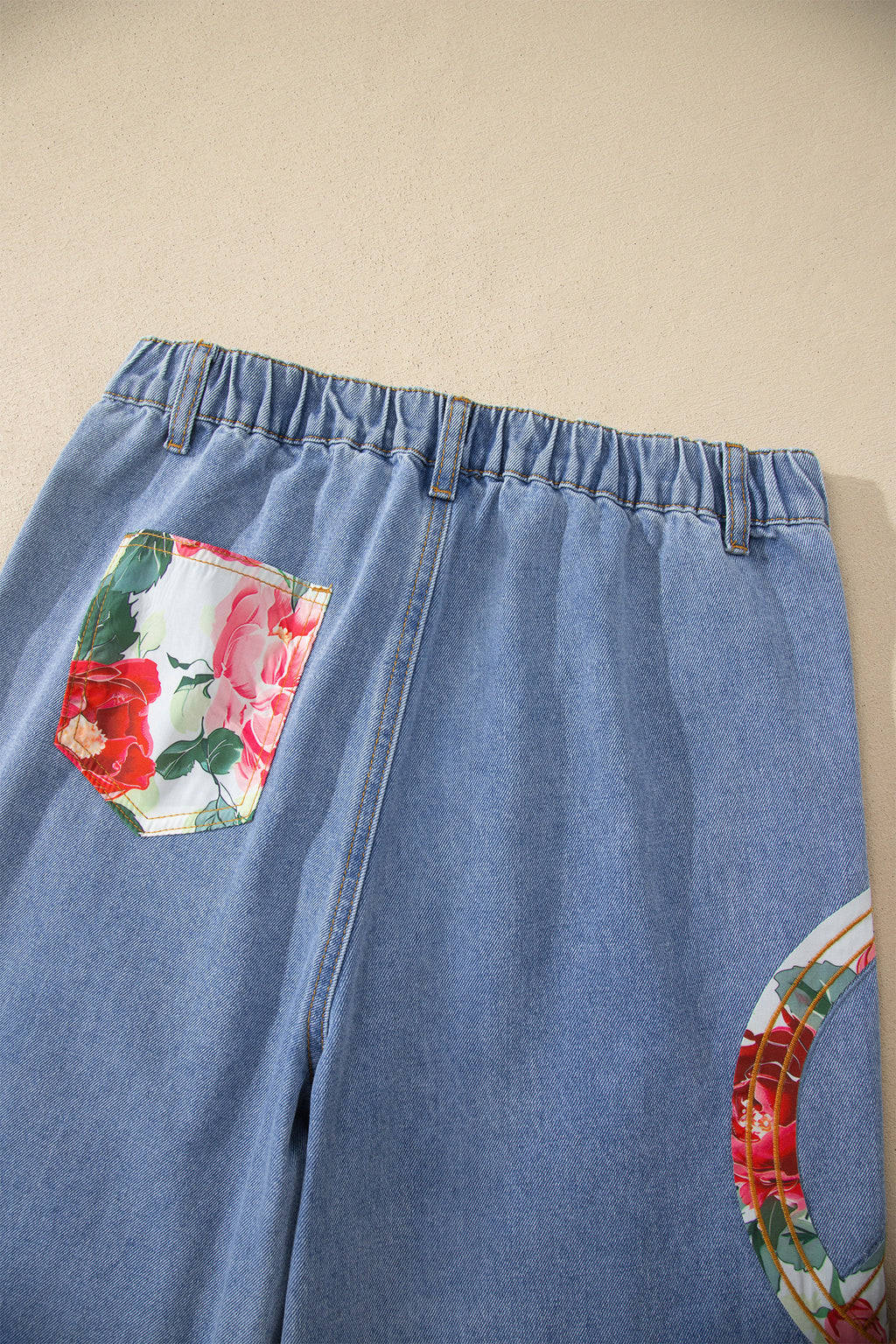 Blue Floral Peace Sign Embroidered Patch Wide Leg Jeans | Boho Denim | UK 4-14