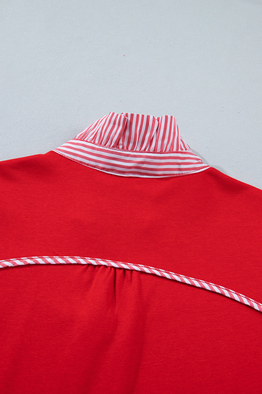 Women's Fiery Red Striped Frilled Collar Puff Sleeve Blouse at LivelyLooks