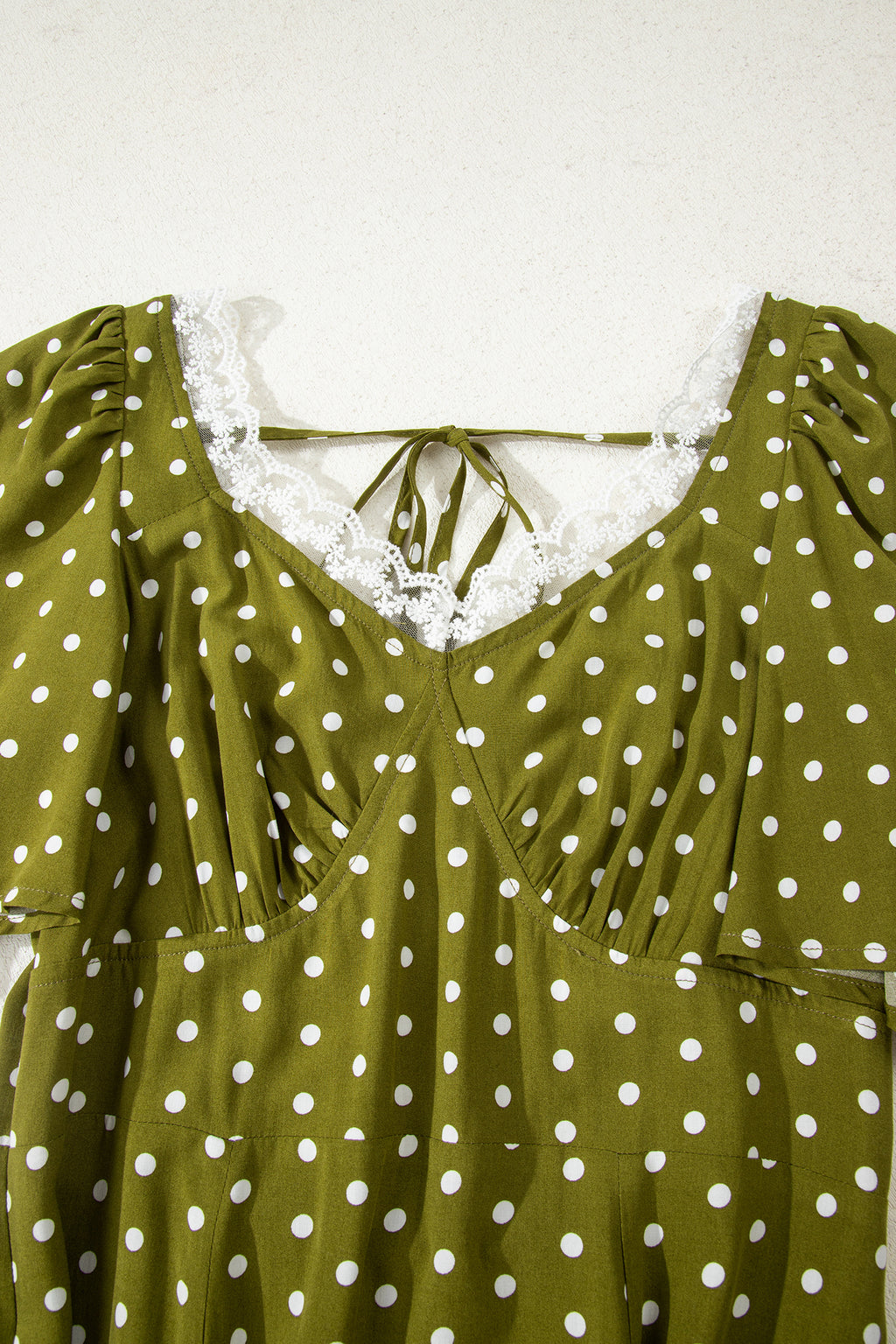 LivelyLooks Green Polka Dot Maxi Dress | Lacy Neckline Smocked Waist women's fashion