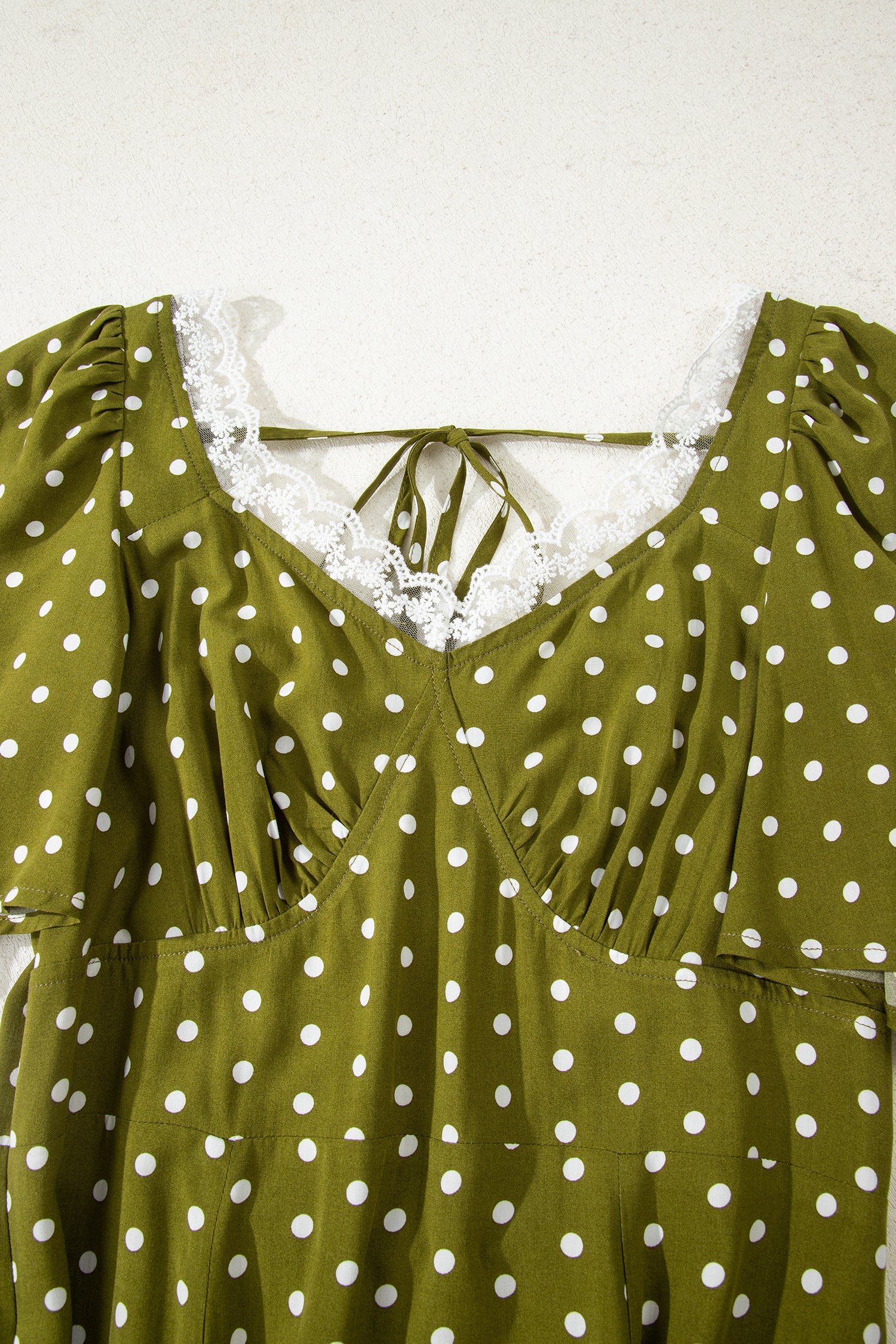 LivelyLooks Green Polka Dot Maxi Dress | Lacy Neckline Smocked Waist women's fashion